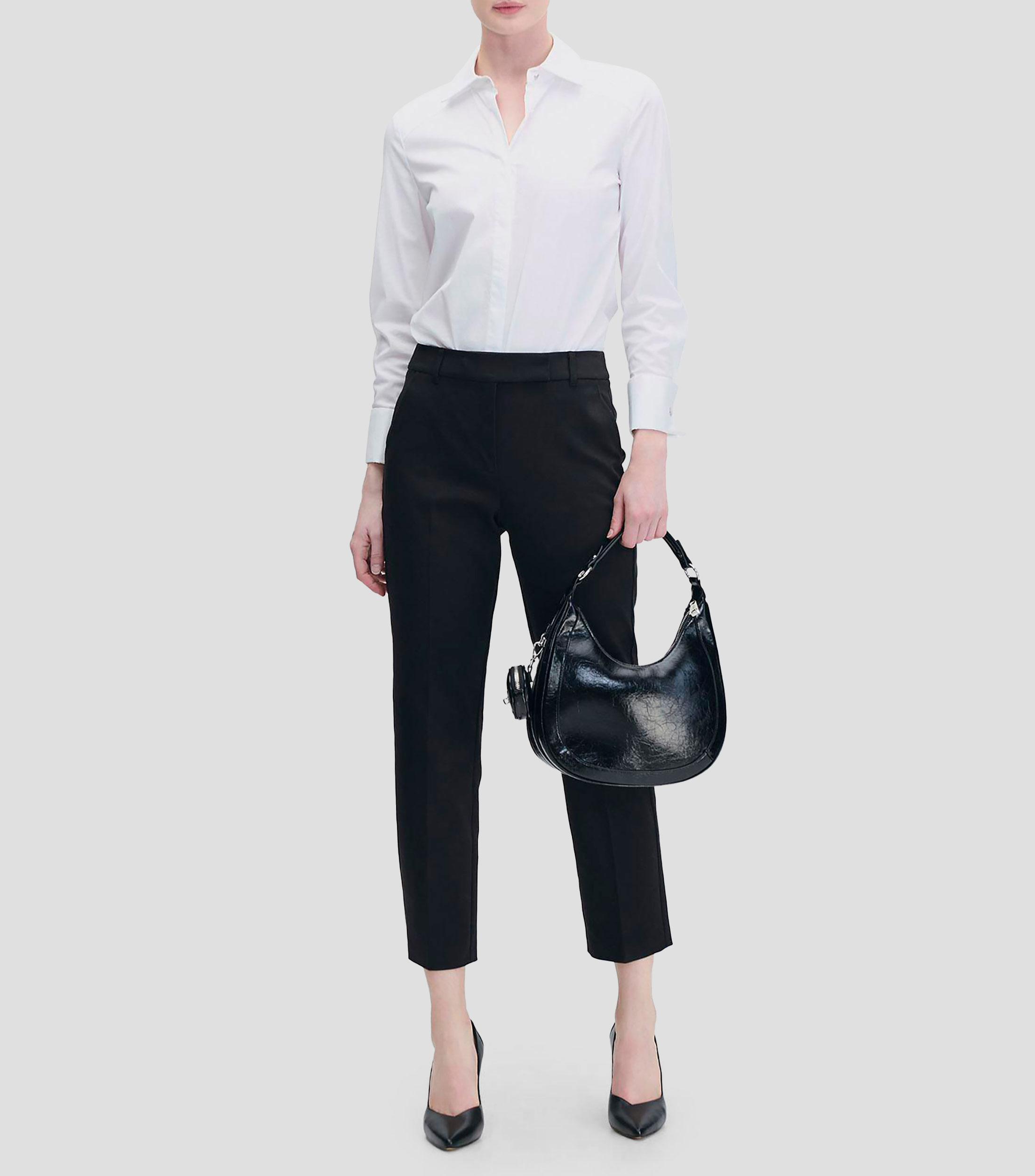 Pantalón Recto Tiro Alto Negro Pretina Pasada Mujer