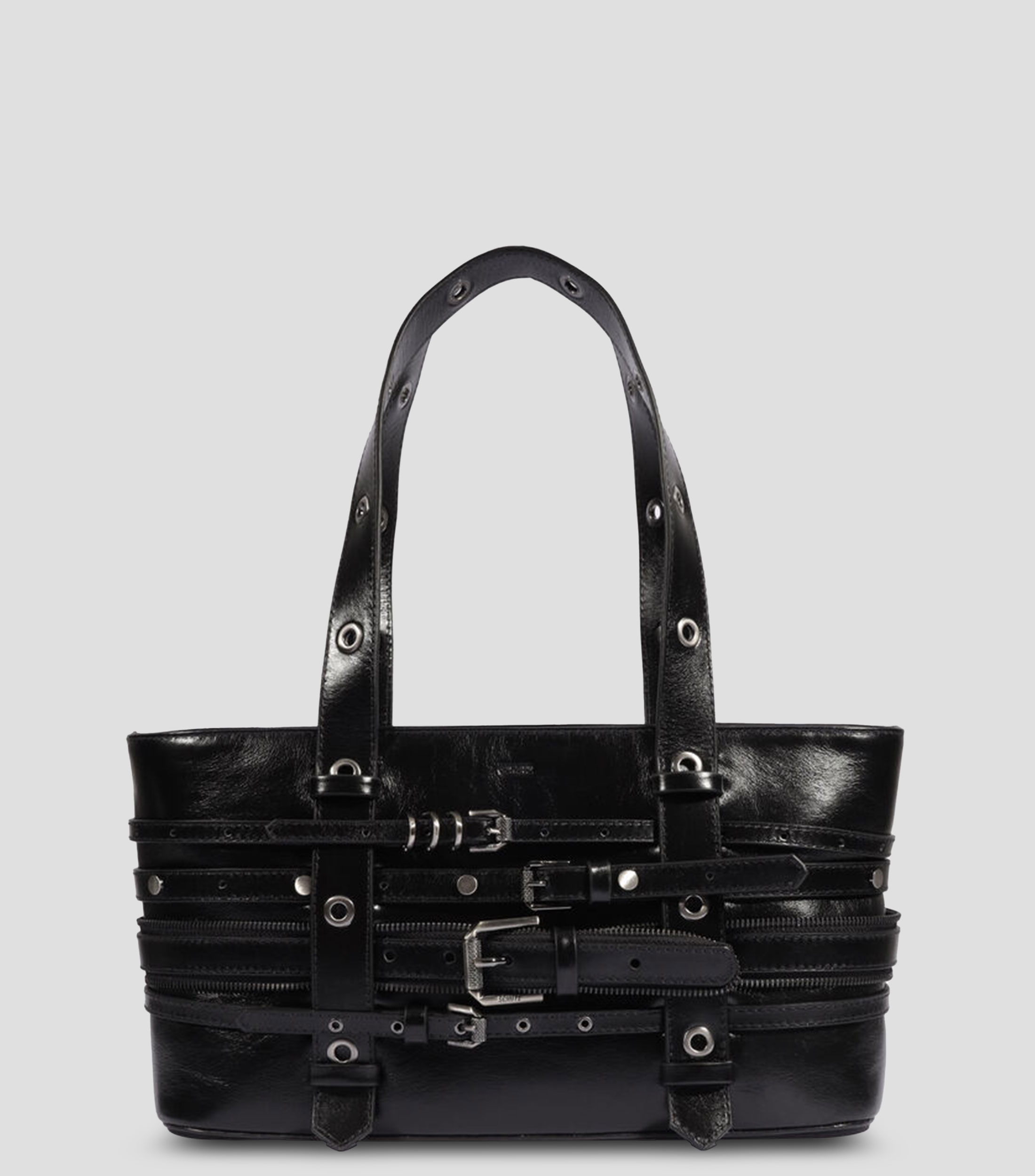 Bolsa bucket negra en piel Schutz Zendy con charms y cadenas Mujer