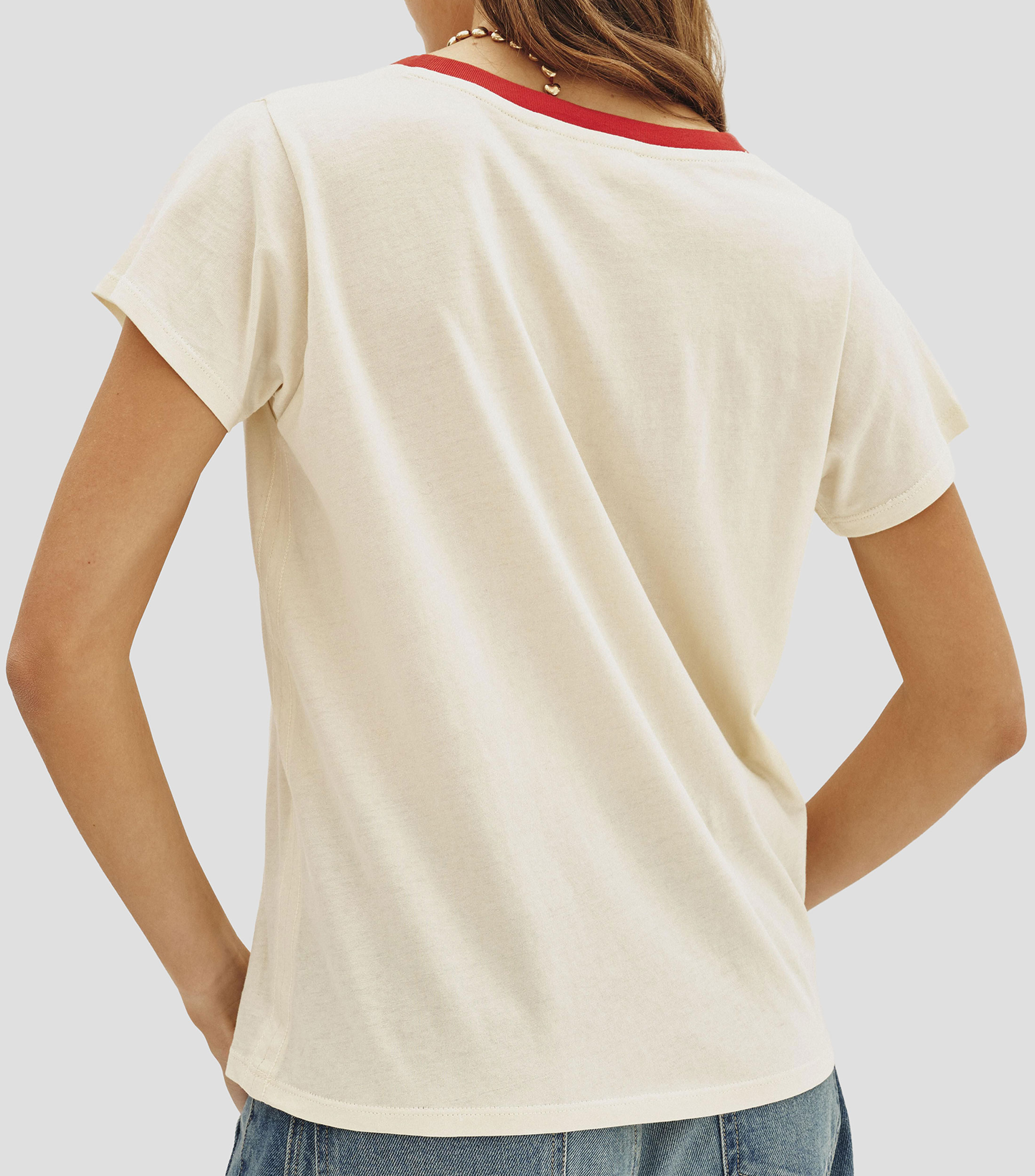 Playera cuello redondo manga corta con estampado Mujer