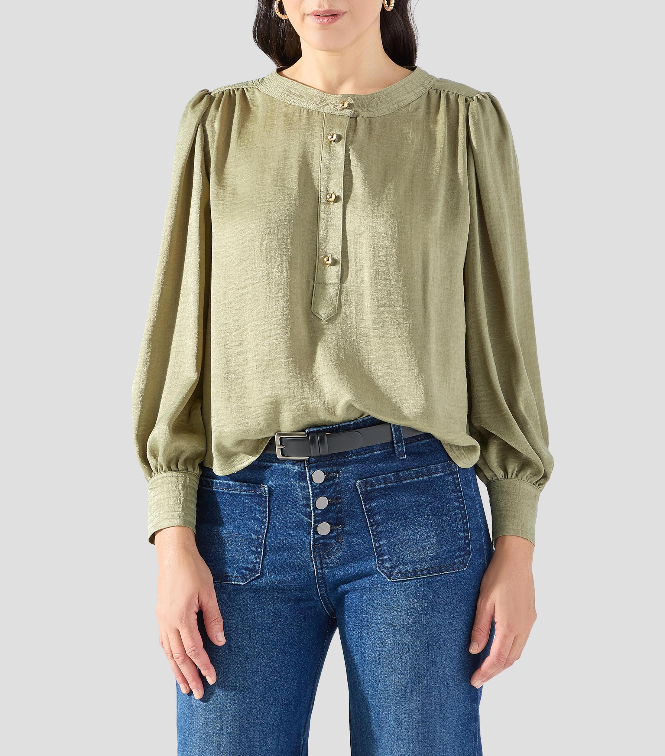 Blusa lisa manga larga Mujer