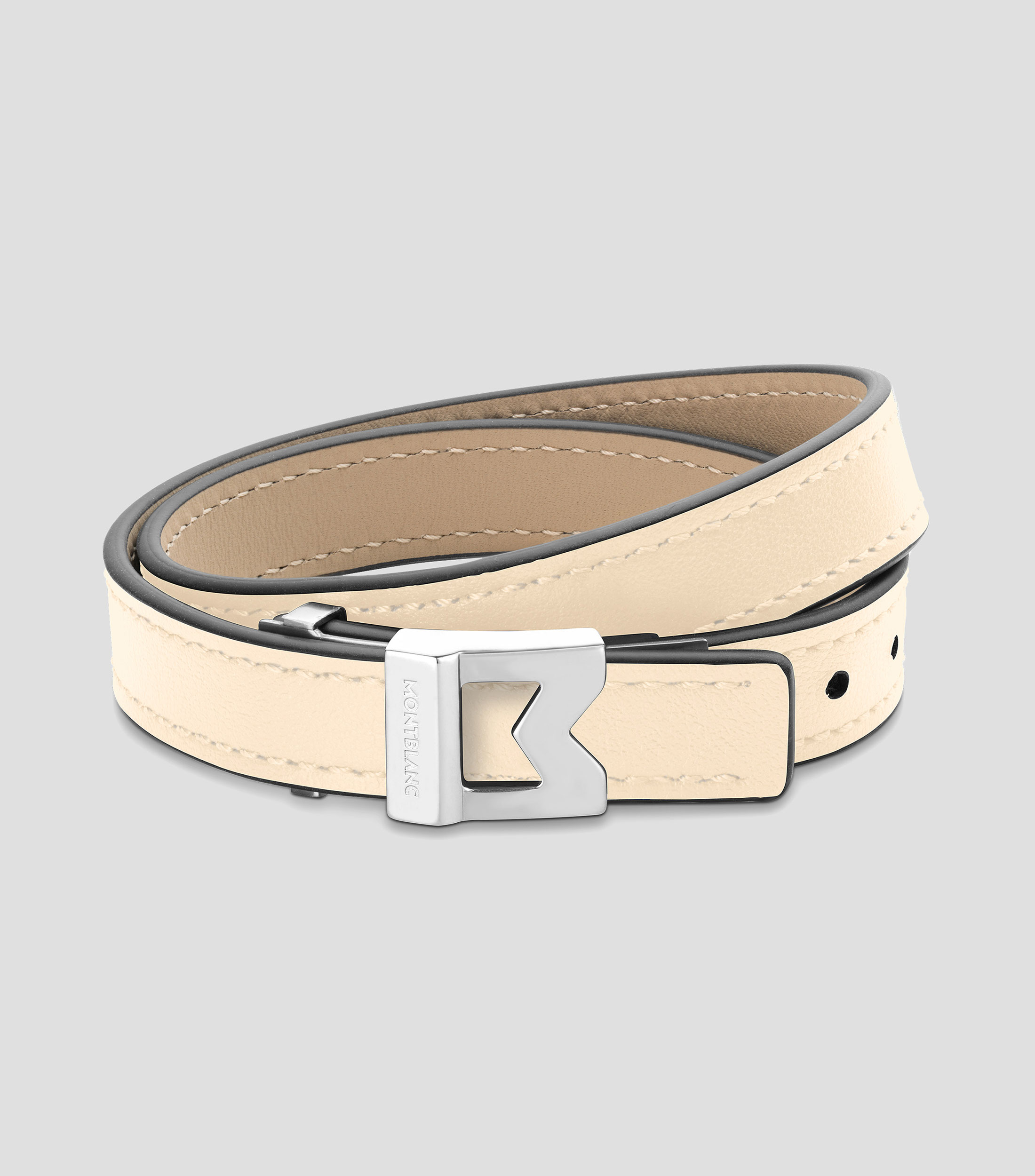 Montblanc M pulsera de piel color marfil con logotipo, tamaño ajustable Unisex