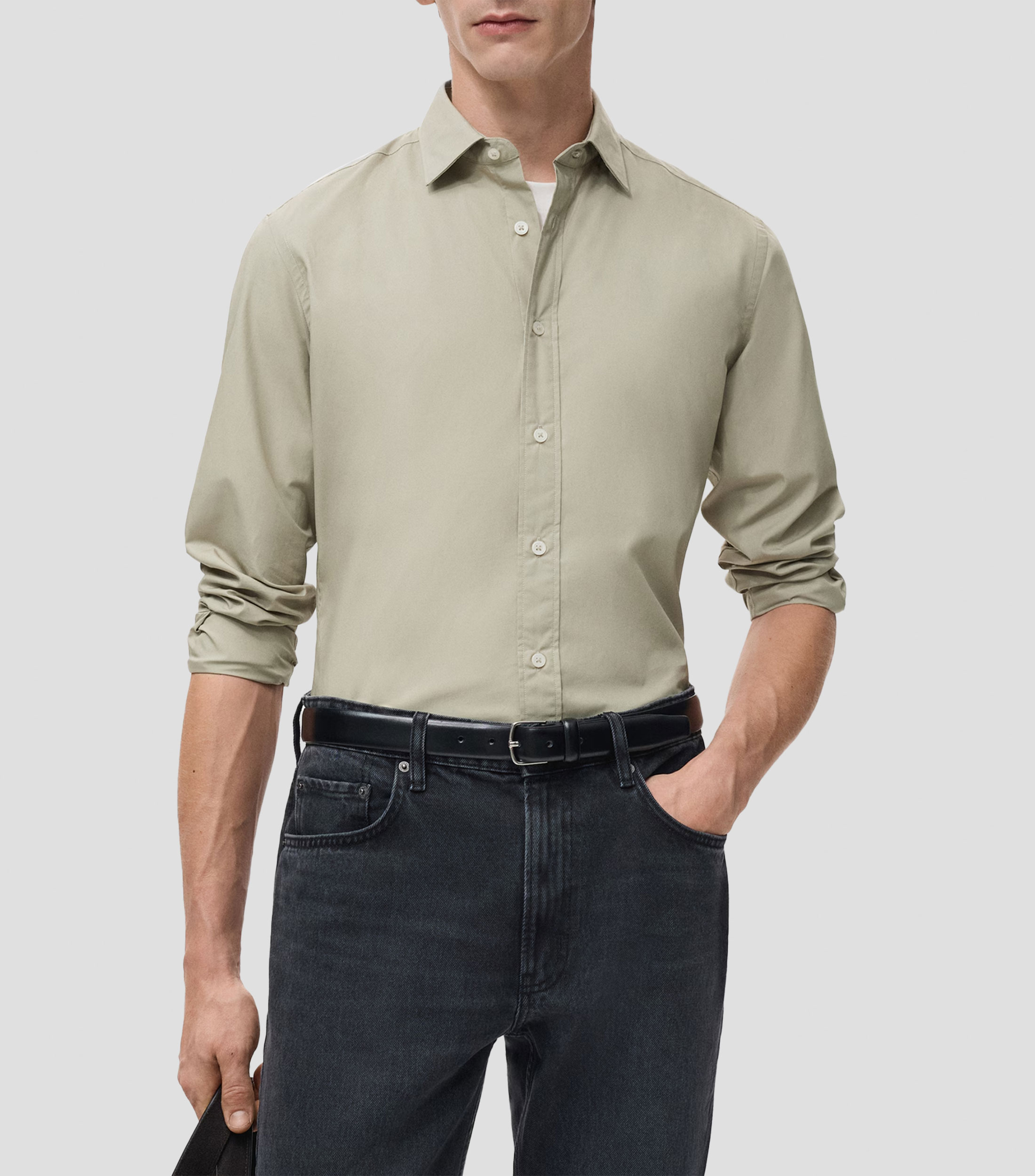 Camisa lisa manga larga Hombre