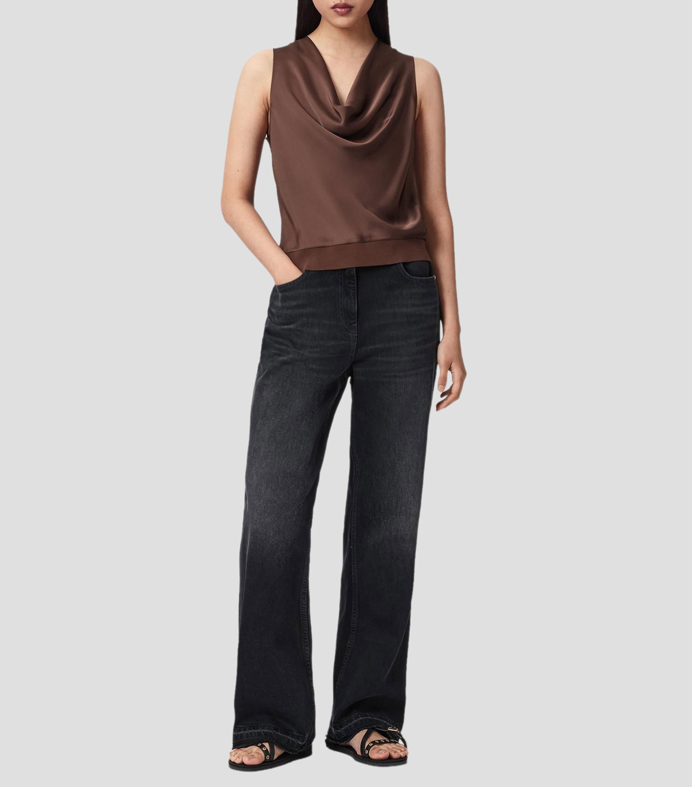 Blusa lisa sin mangas Mujer