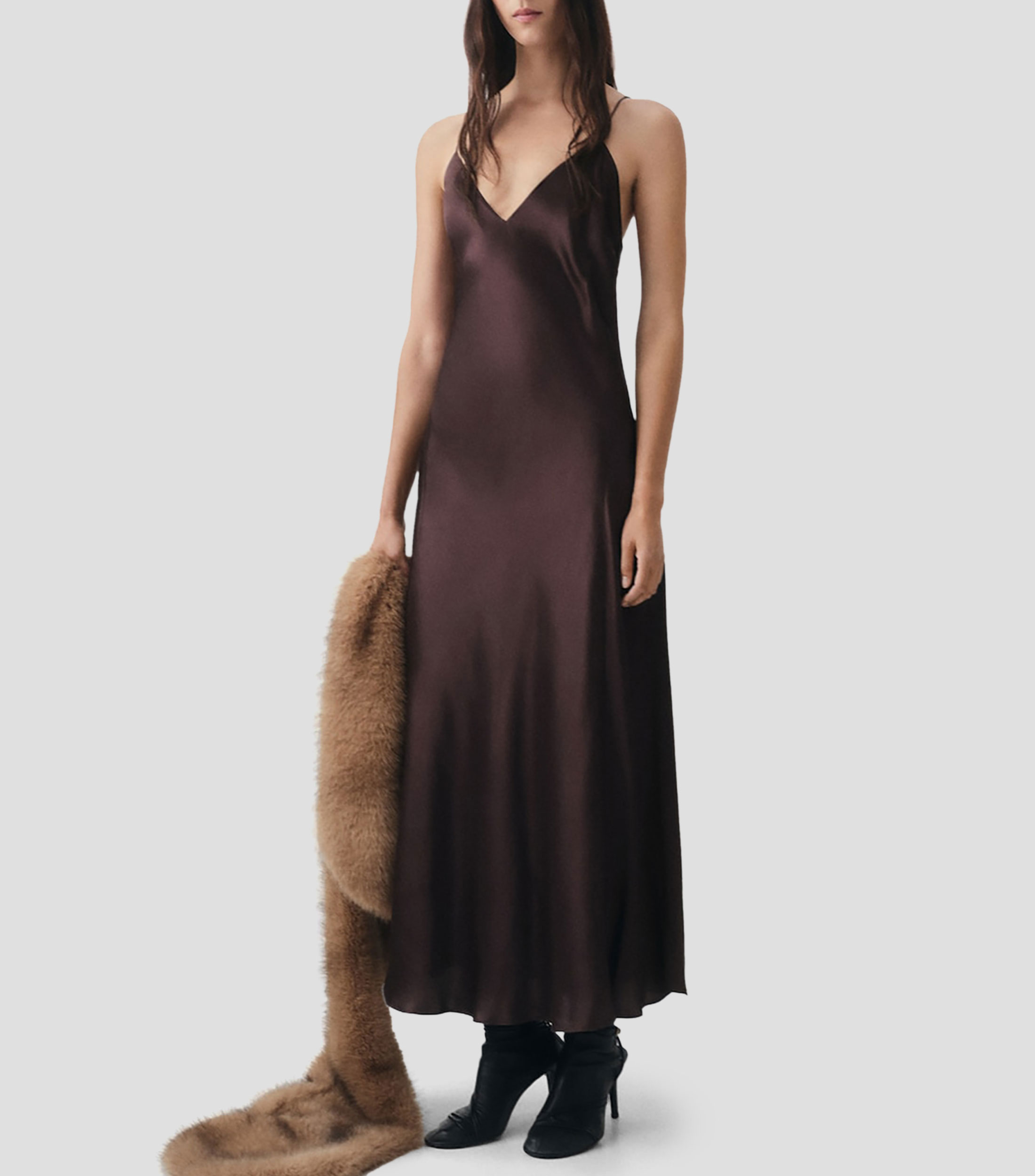 Vestido largo liso Mujer