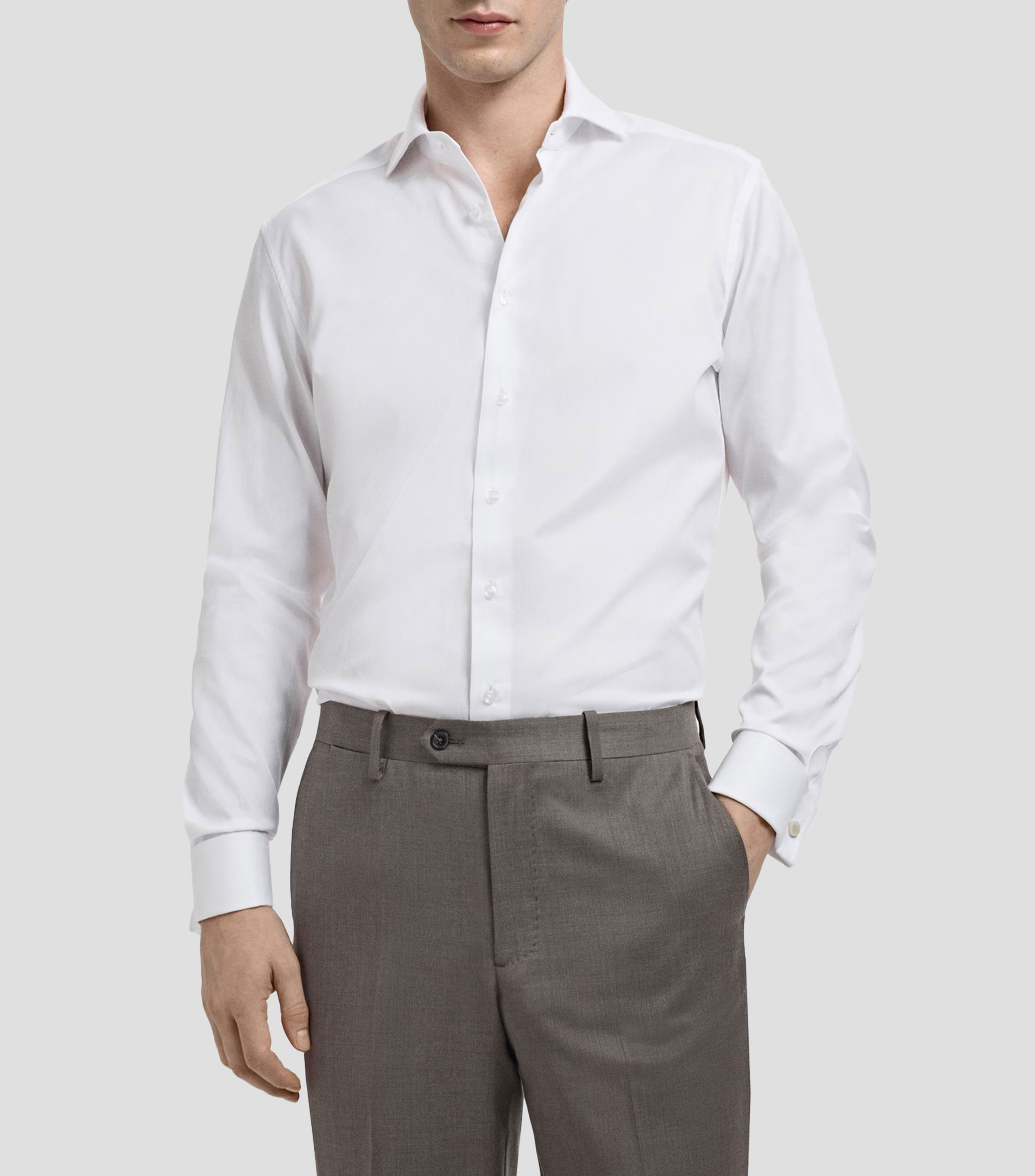 Camisa de vestir lisa de manga larga Hombre
