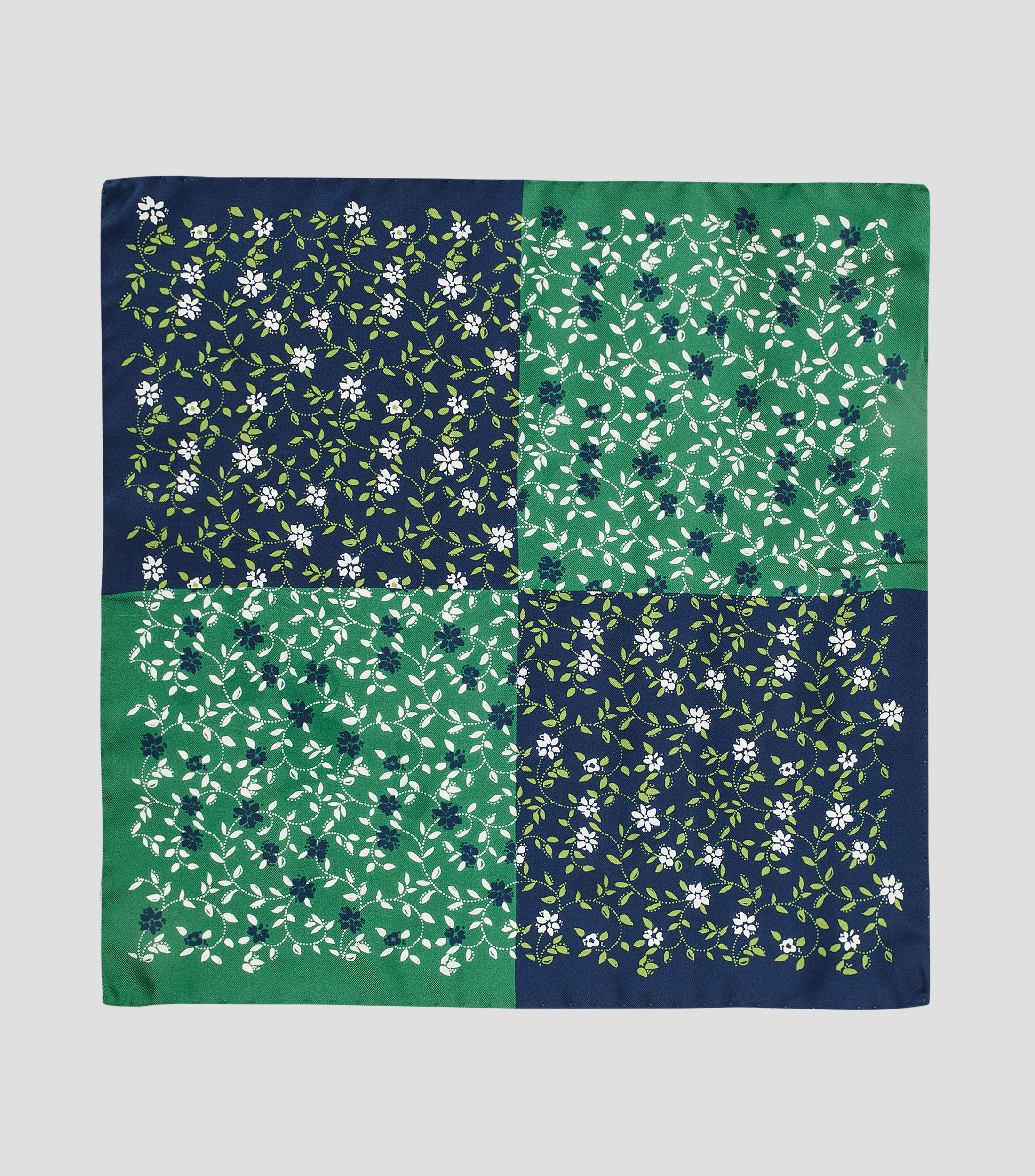 Pañuelo en seda verde con azul estampado Hombre