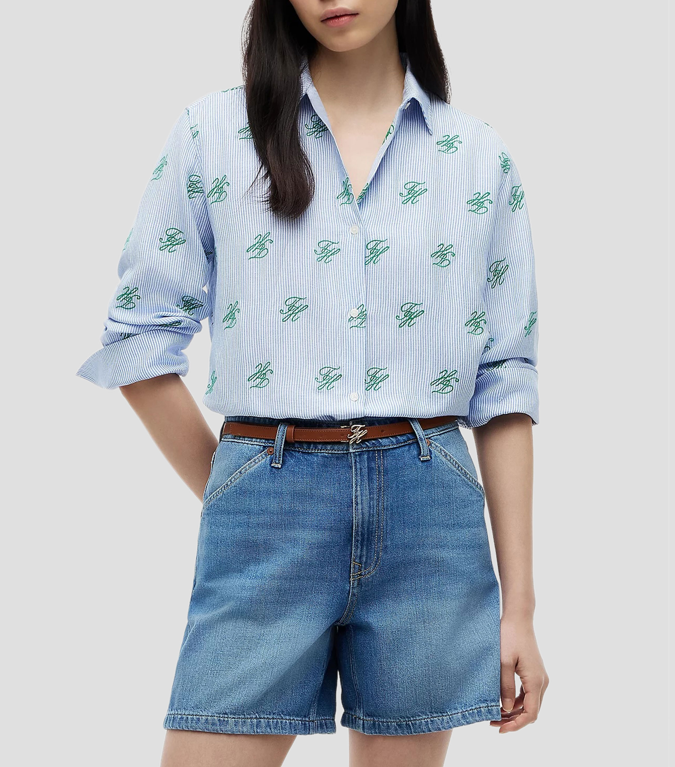Camisa con rayas manga larga Mujer