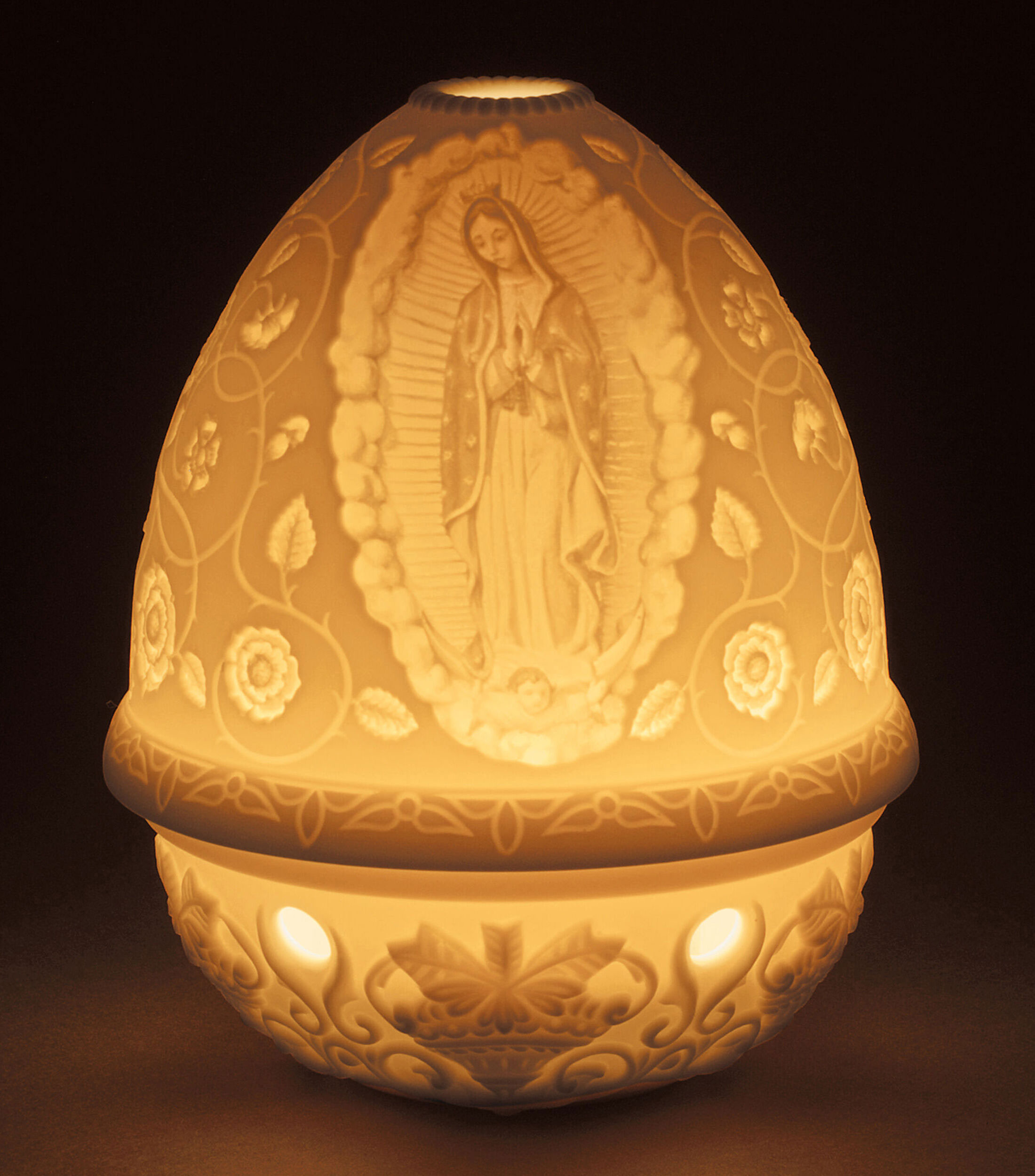 Portavela Litofanía Virgen de Guadalupe en porcelana