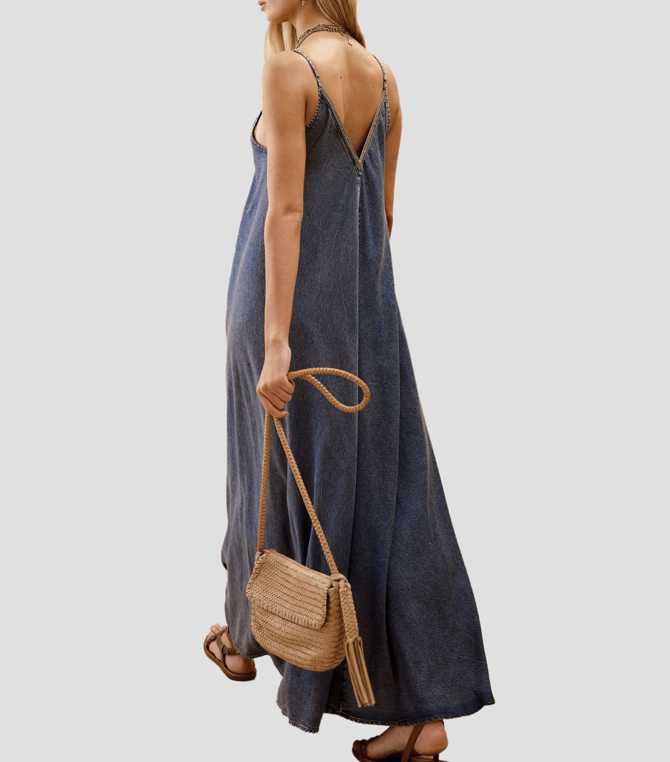 Vestido largo liso Mujer