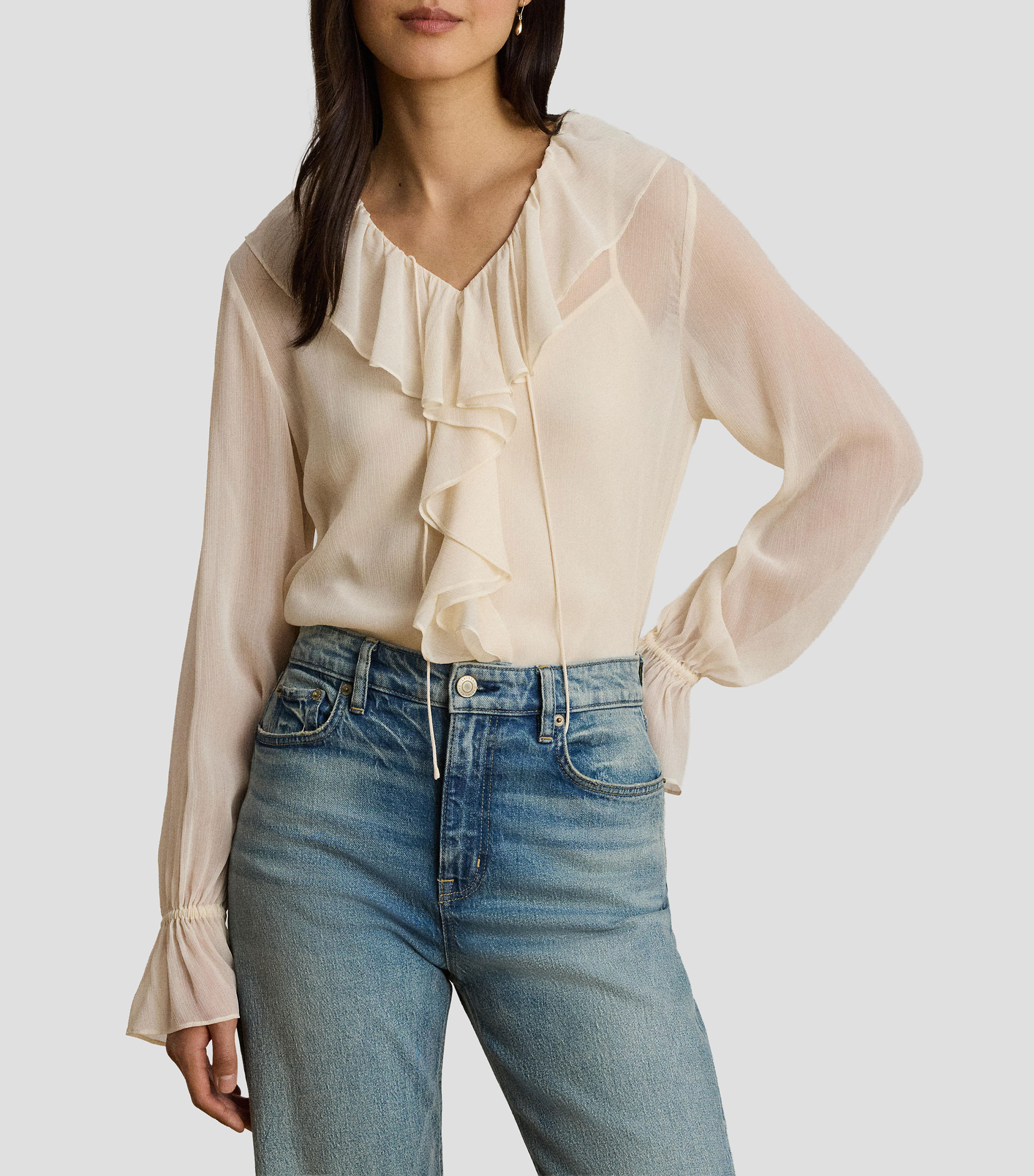 Blusa lisa manga larga Mujer