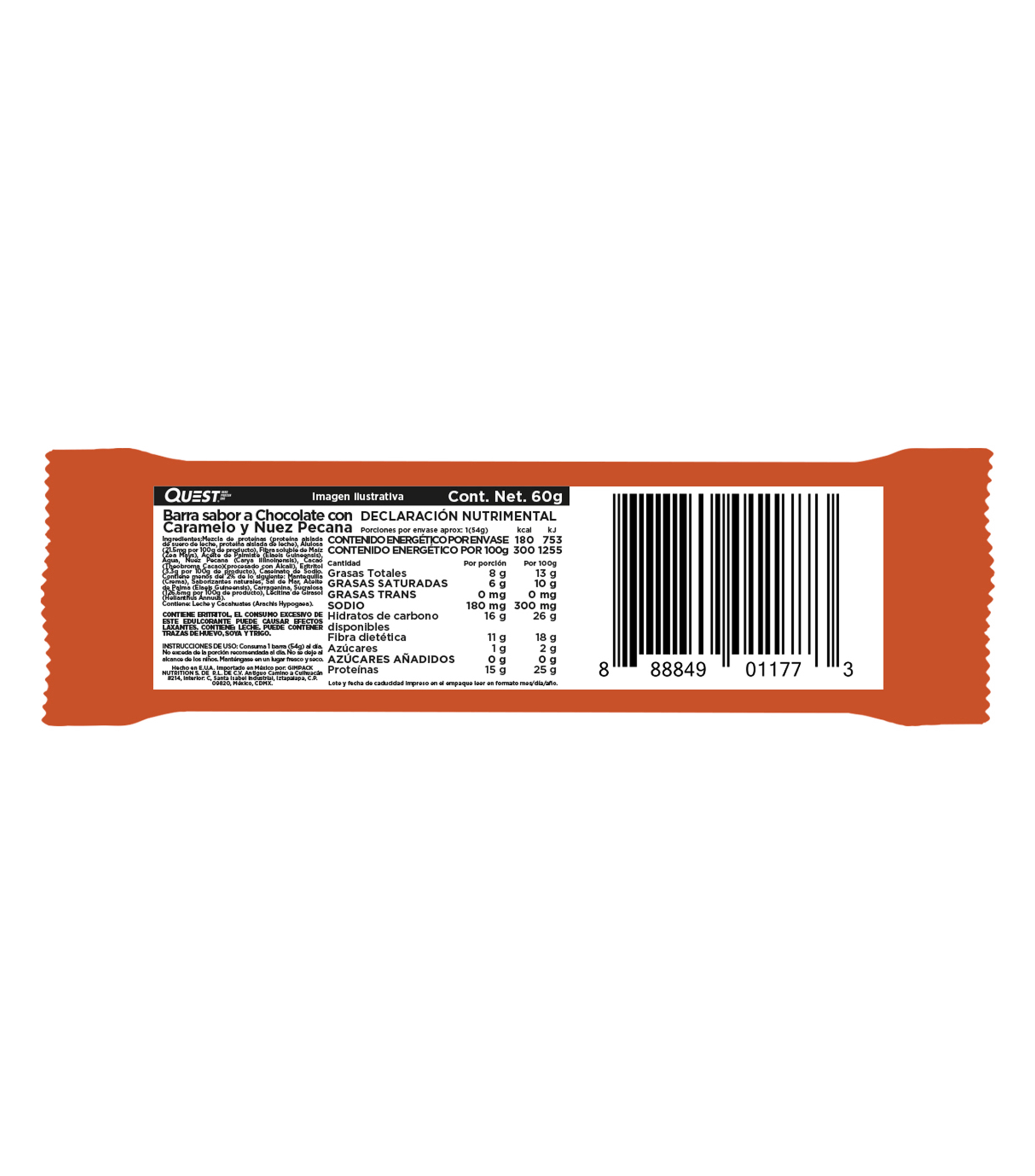 Barra de Proteína Chocolate con Caramelo y Nuez Pecana, 60 g