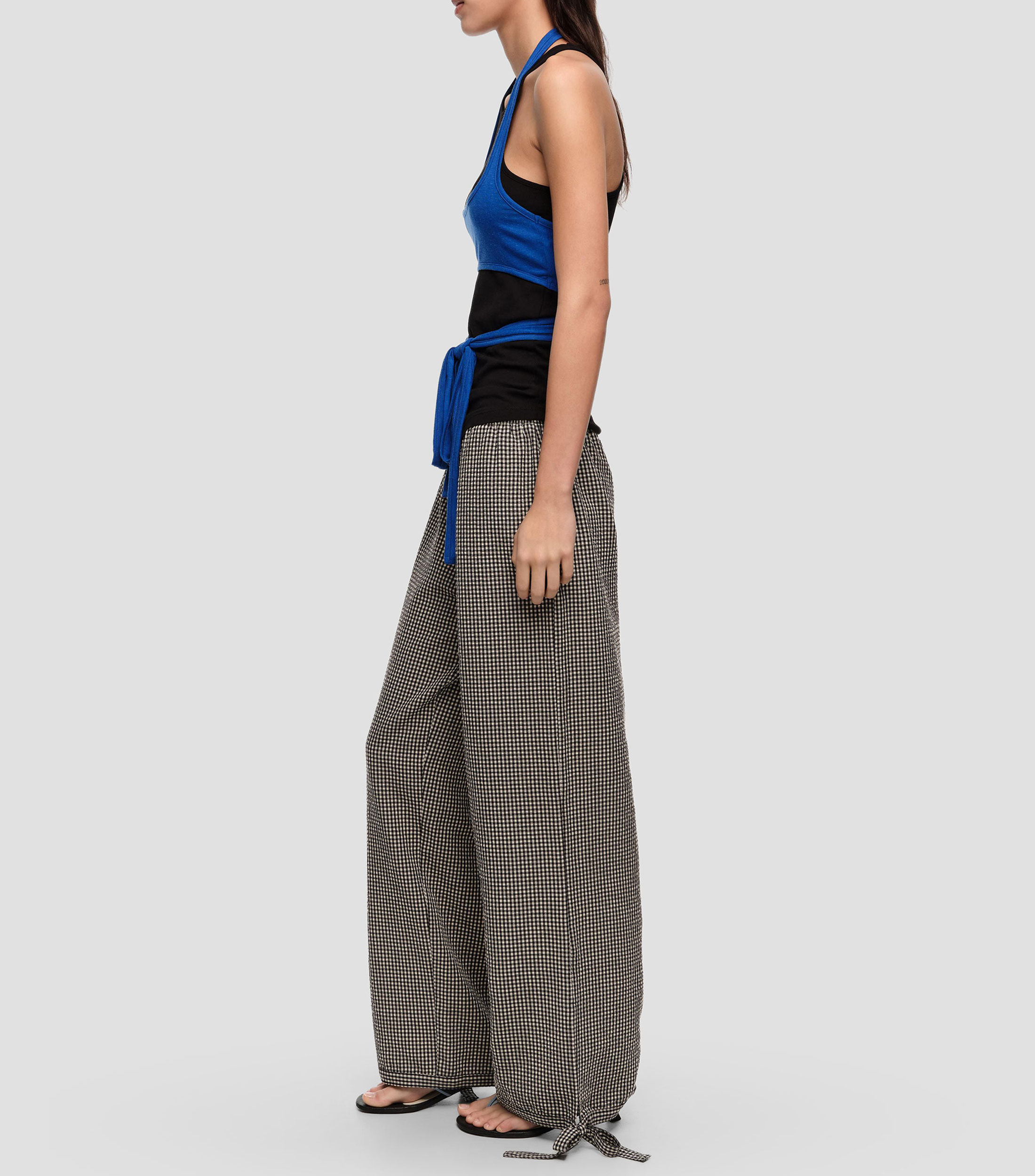 Pantalón tobillos ajustables cuadros Mujer