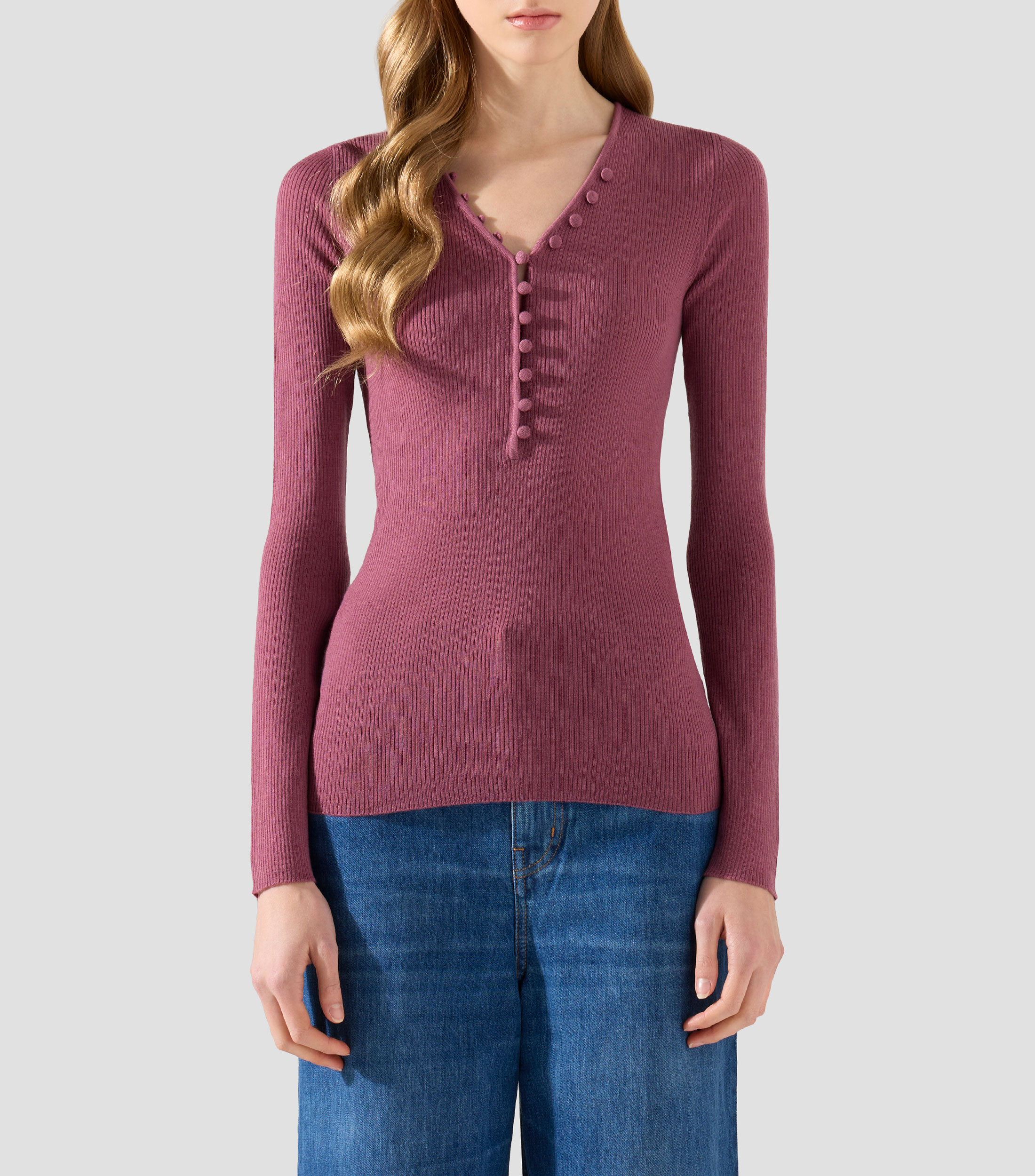 Blusa lisa manga larga Mujer