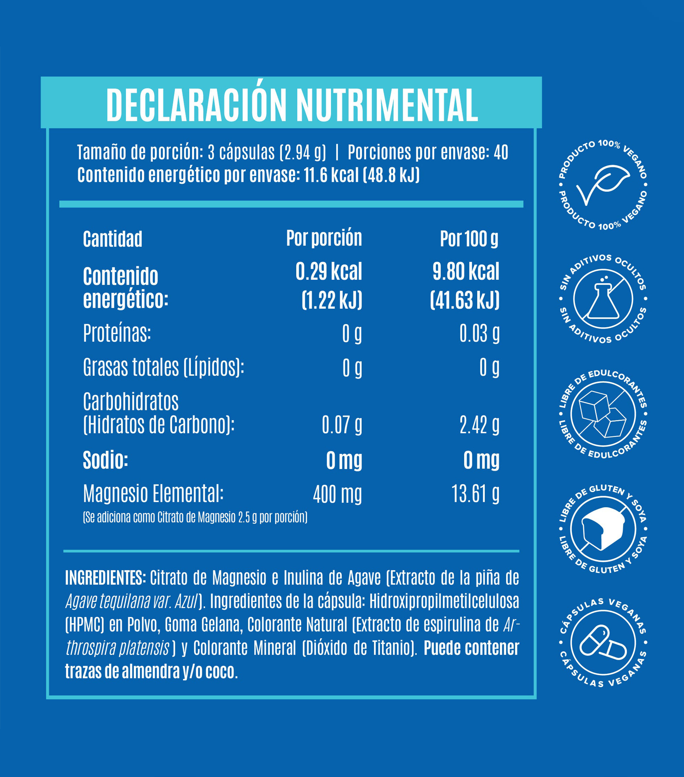 Suplemento alimenticio Citrato de Magnesio, 120 cápsulas