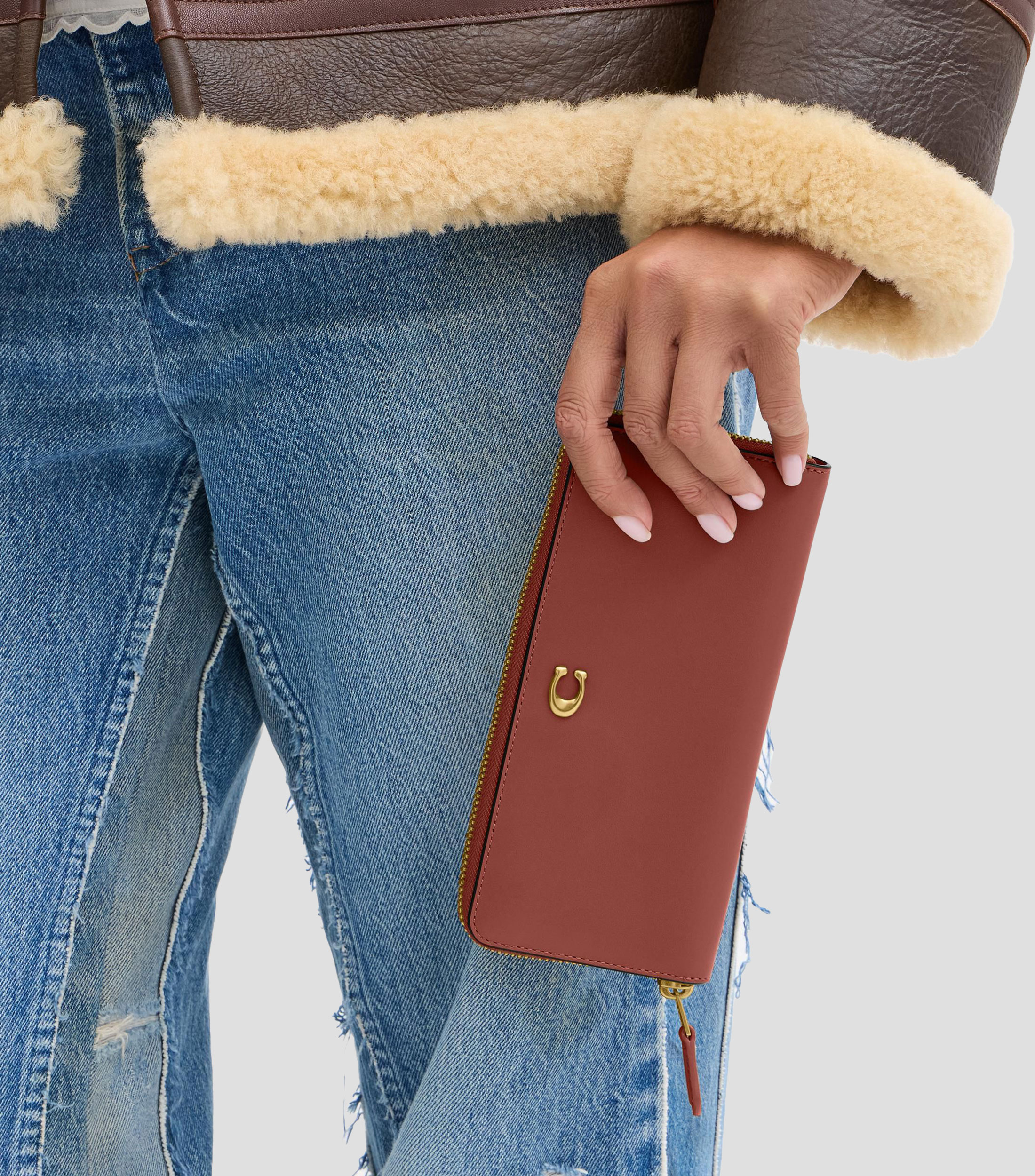Cartera naranja en piel lisa Mujer
