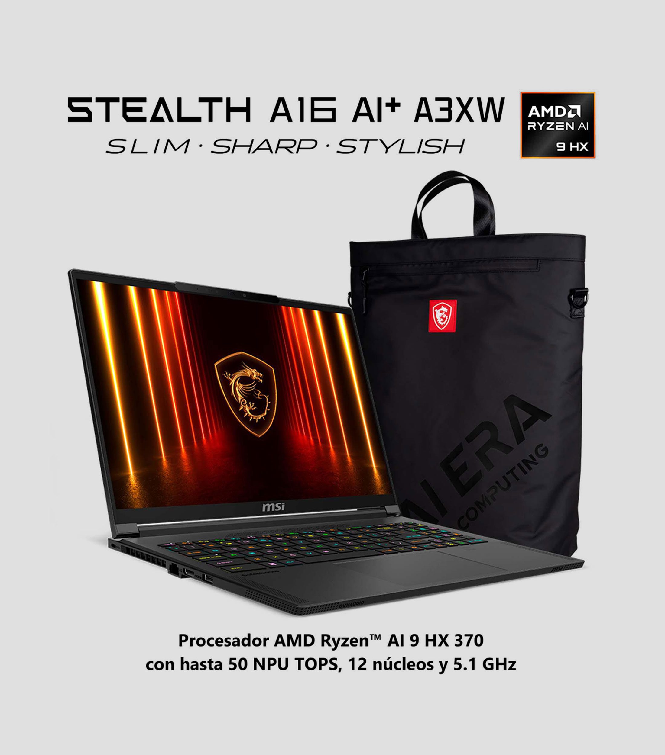 Laptop Stealth A16 AI+, 16", AMD Ryzen AI 9 HX 370, RAM 32 GB, SSD 1 TB