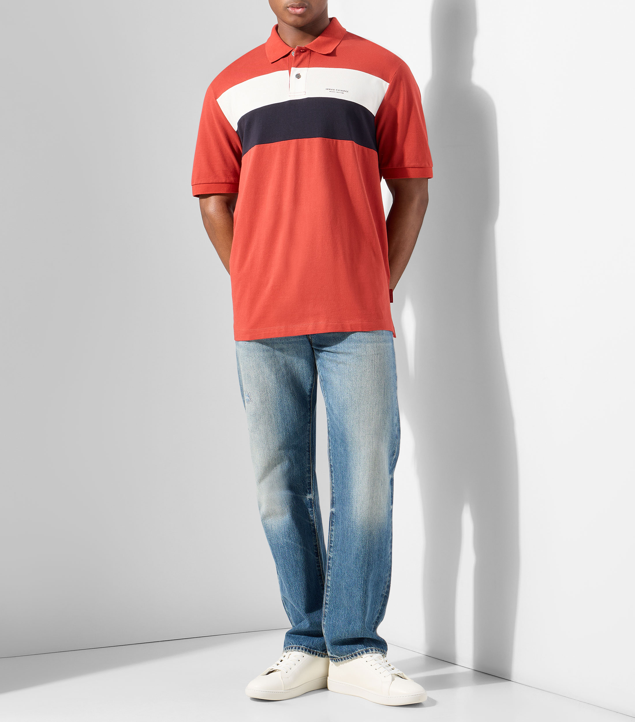 Playera tipo polo manga corta con franjas Hombre