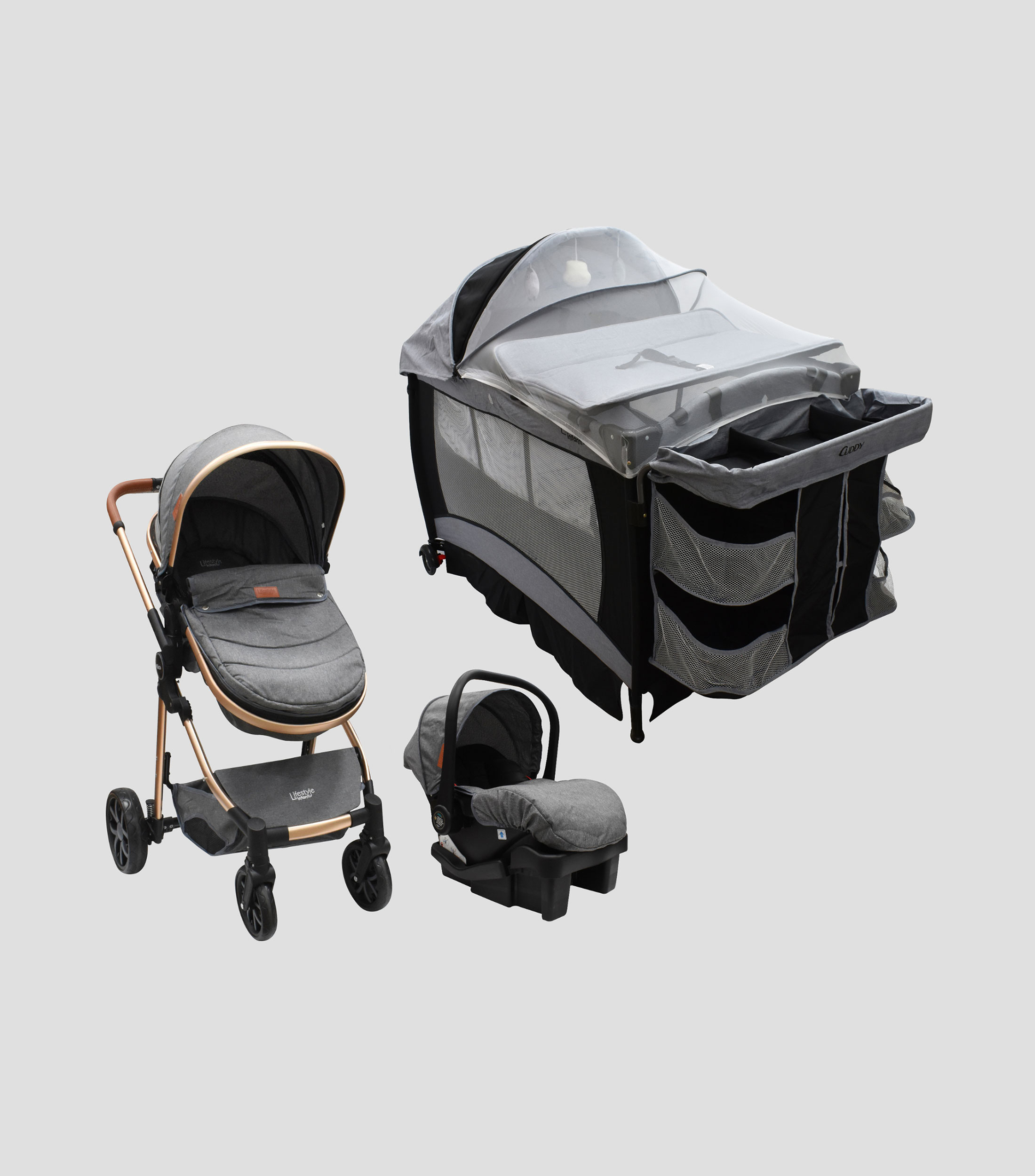 Set de Carriola con porta bebe y Cuna de viaje.