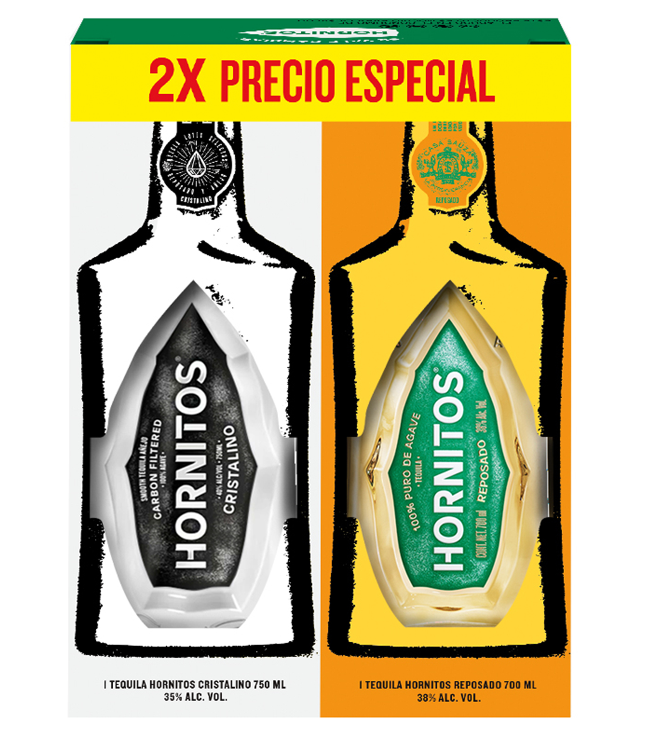 Hornitos Tequila Hornitos Reposado & Cristalino Pack 2, 700 ml C,U El