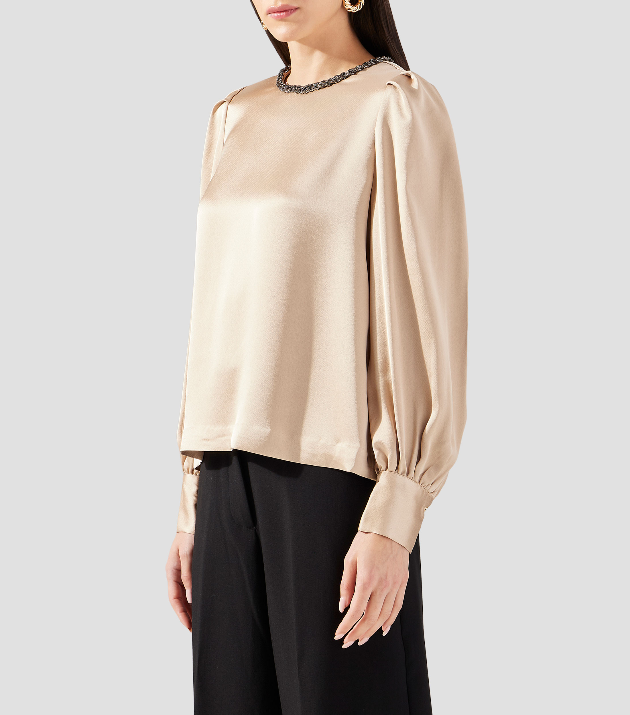 Blusa lisa manga larga Mujer
