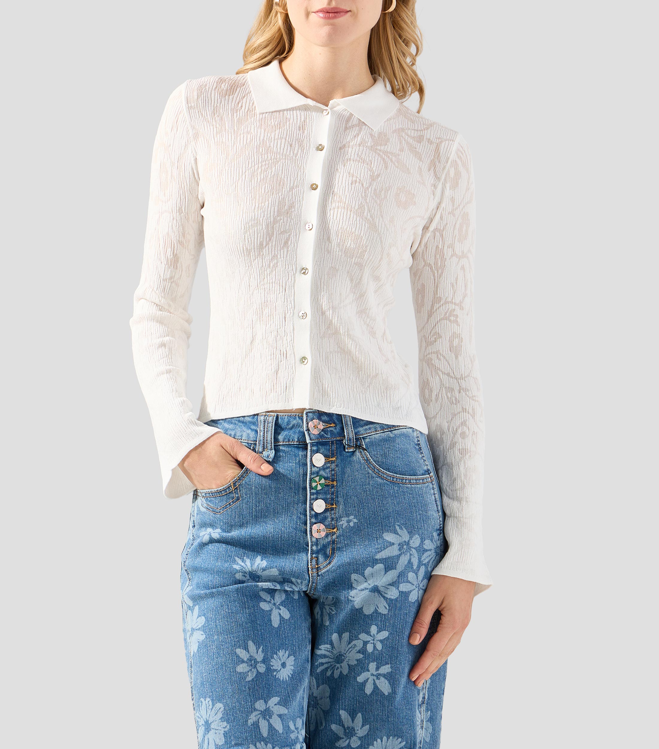 Blusa lisa manga larga Mujer