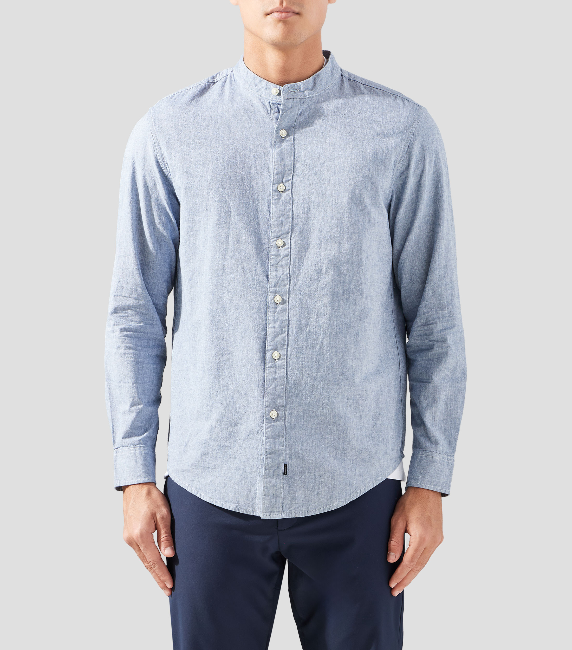Camisa jaspeada cuello mao manga larga Hombre