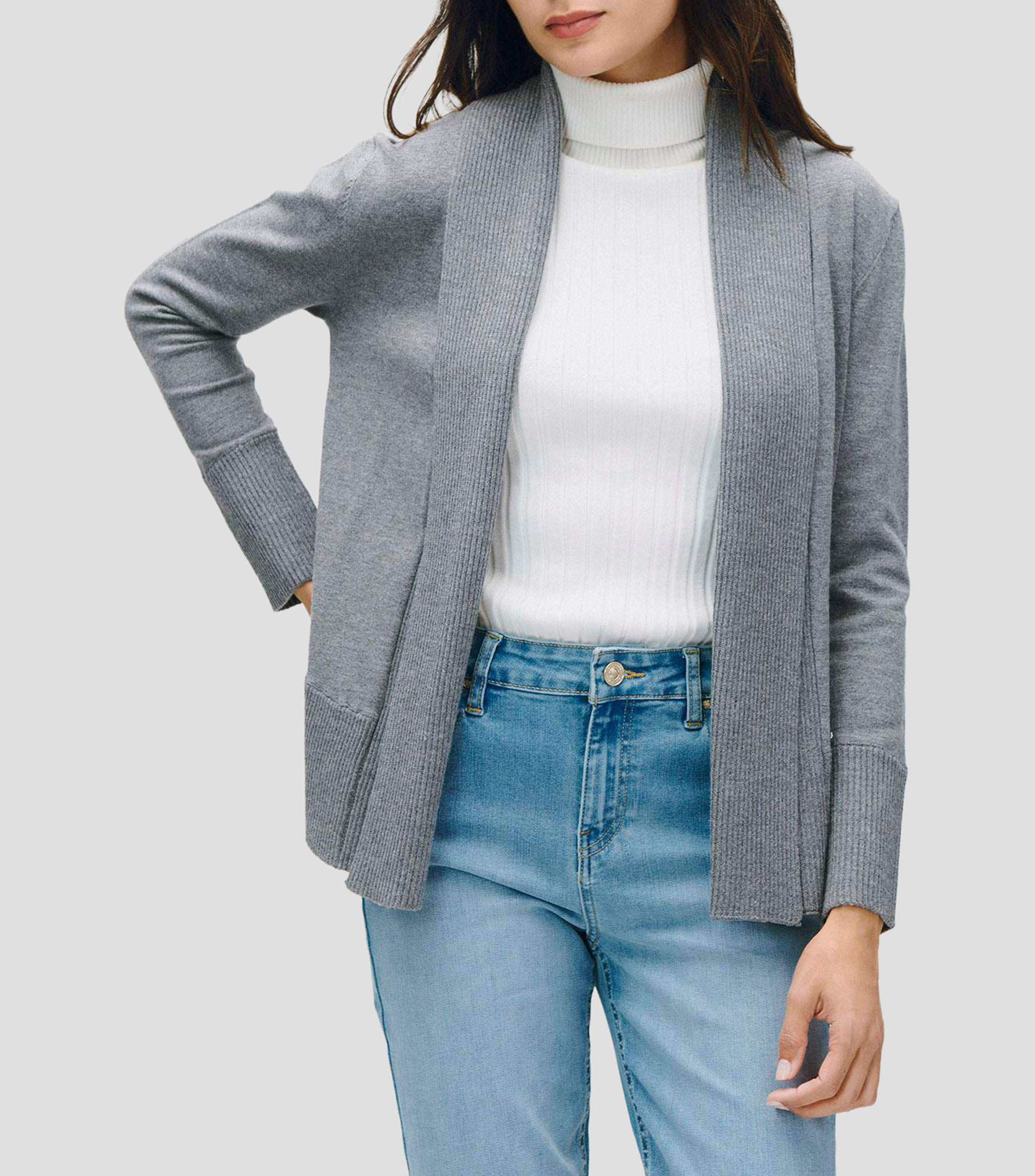 Cárdigan tejido combinado canalé Mujer