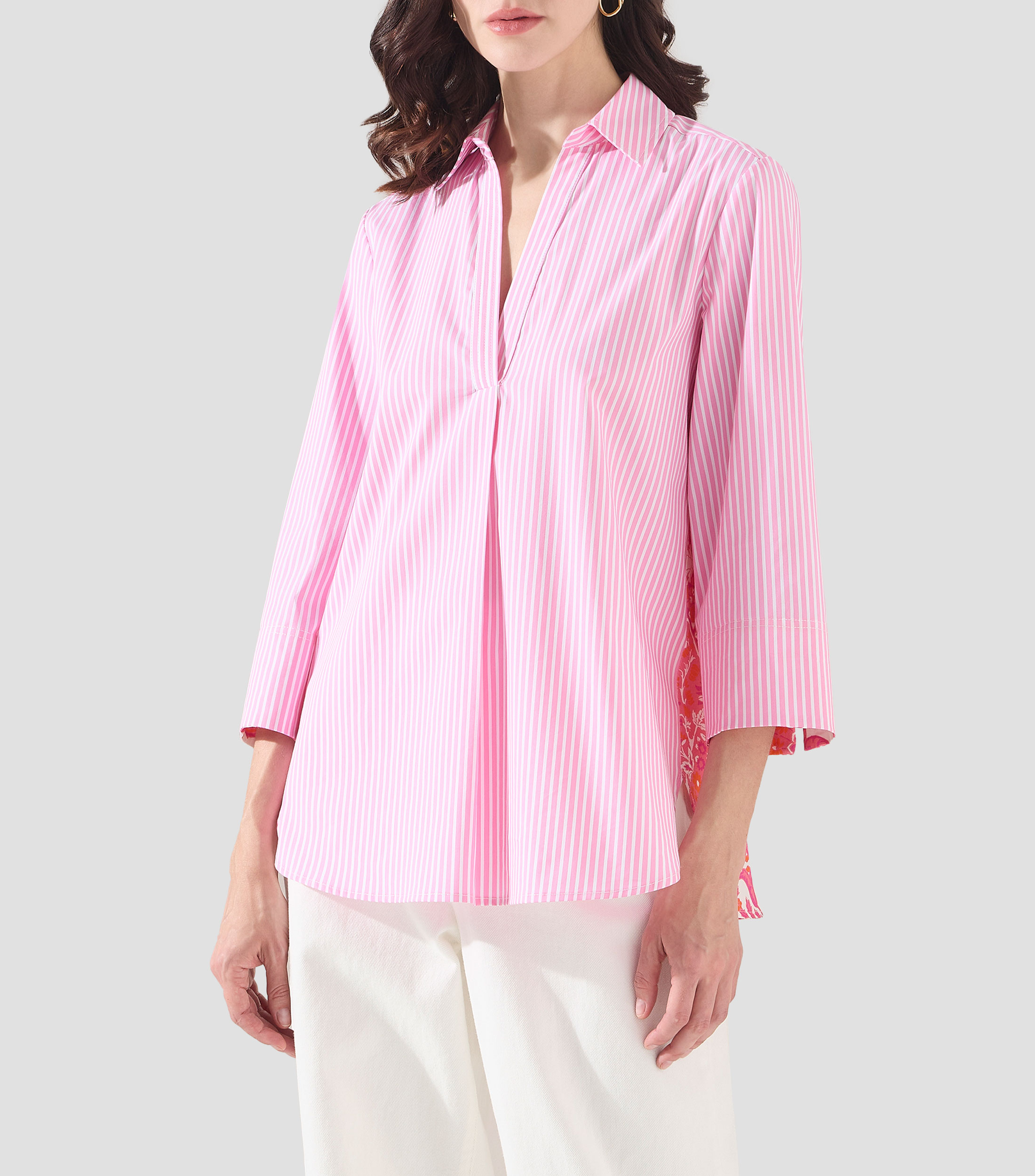 Blusa tipo túnica con rayas y manga larga Mujer