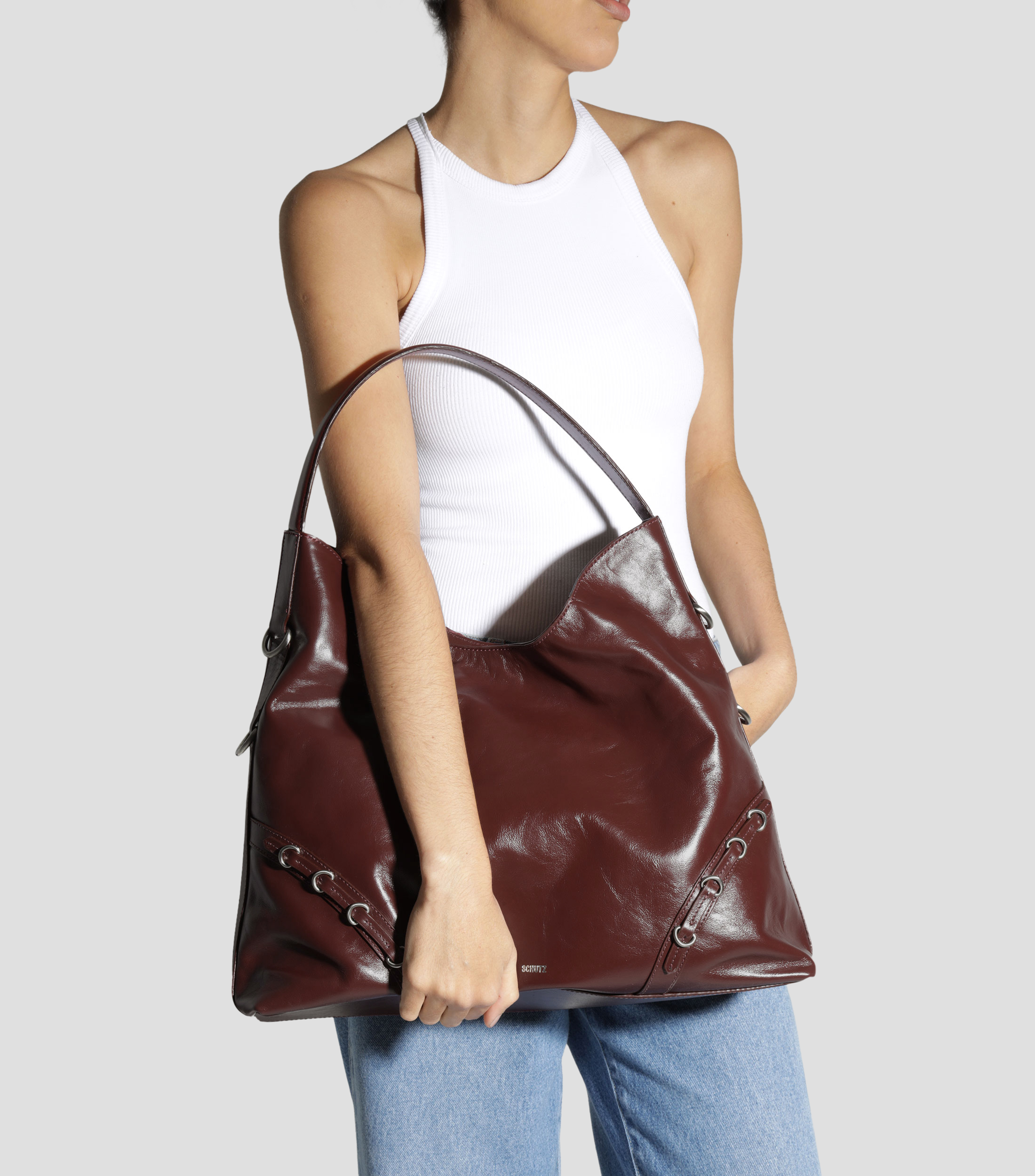 Bolsa Hobo café en piel Mujer