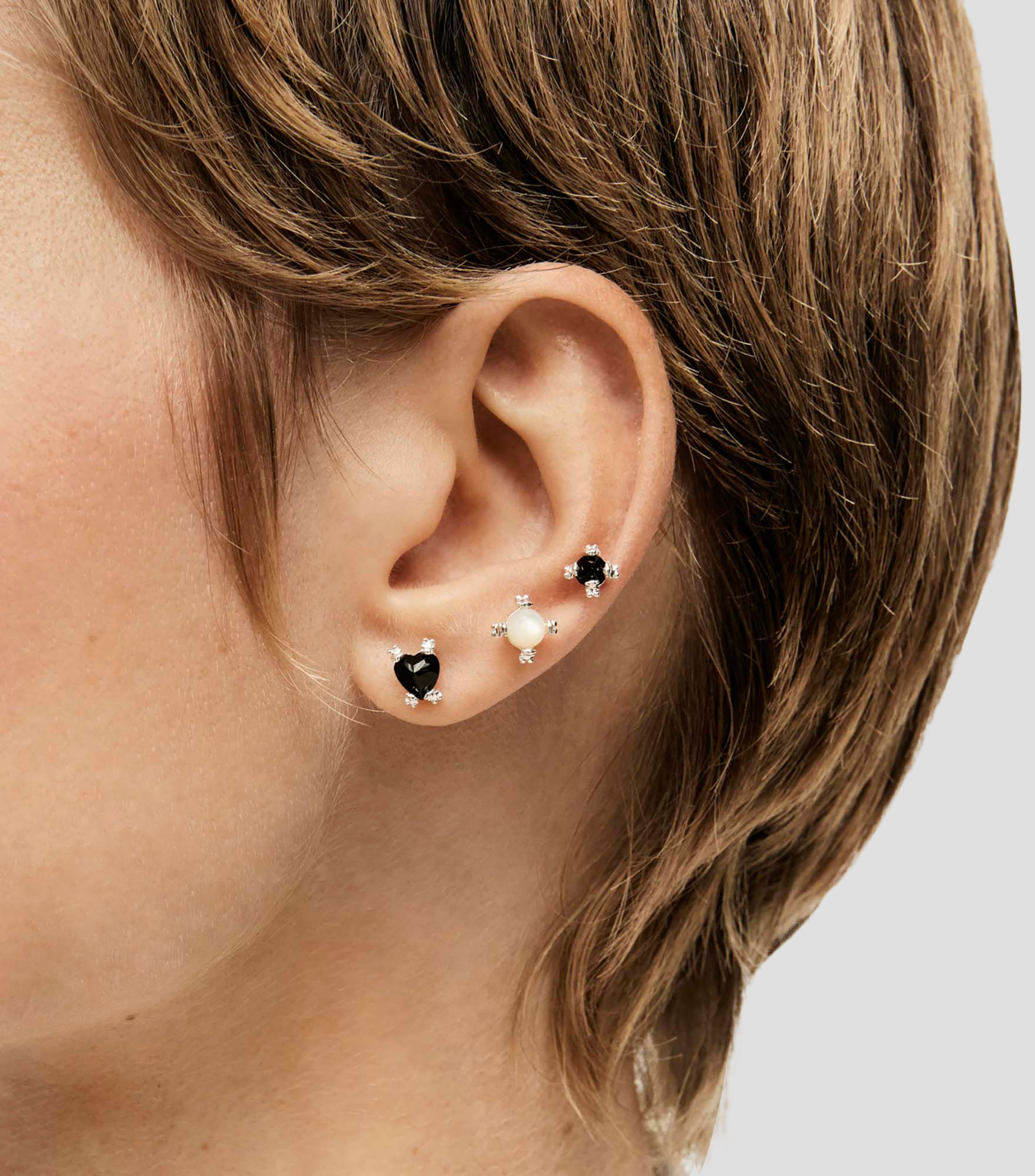 Set 3 Aretes en Plata .925 con Ónix y Nácar Color Pills Mujer