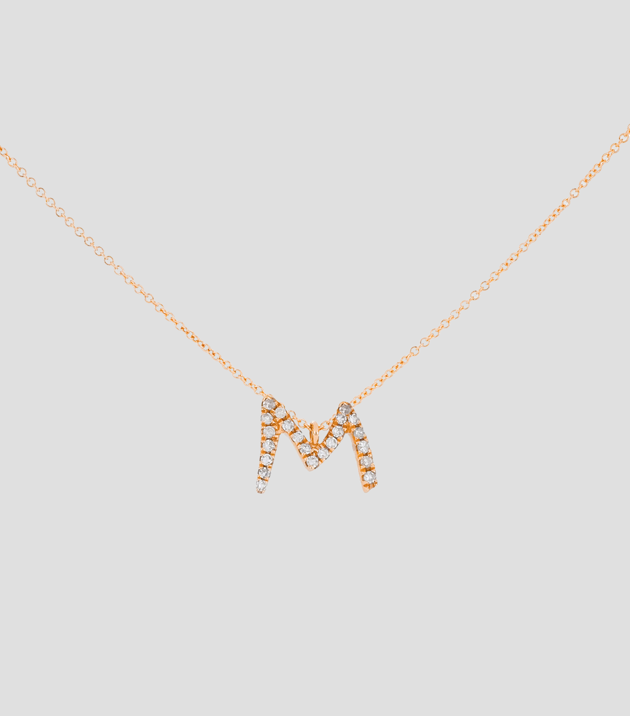 Dije Letra quotMquot en Oro rosa de 14 kilates Iniciales con diamantes Mujer