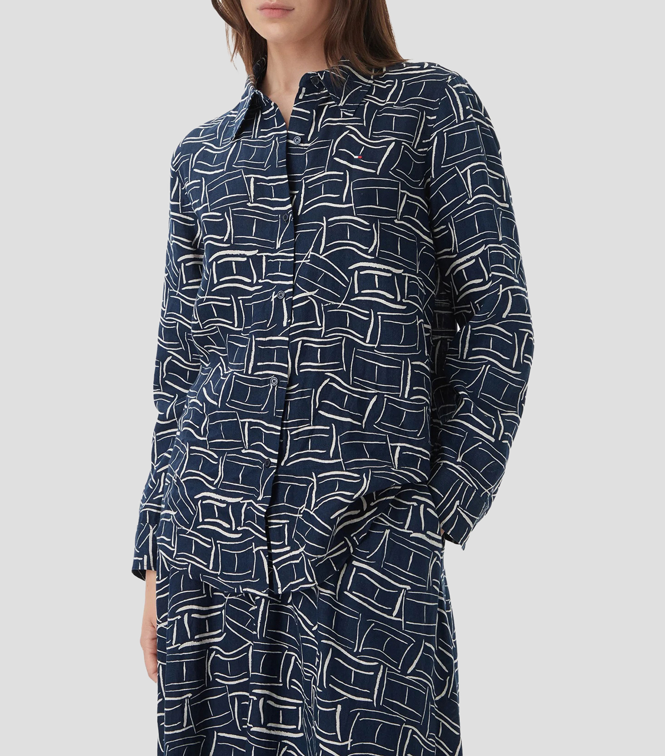 Camisa estampada de lino manga larga Mujer