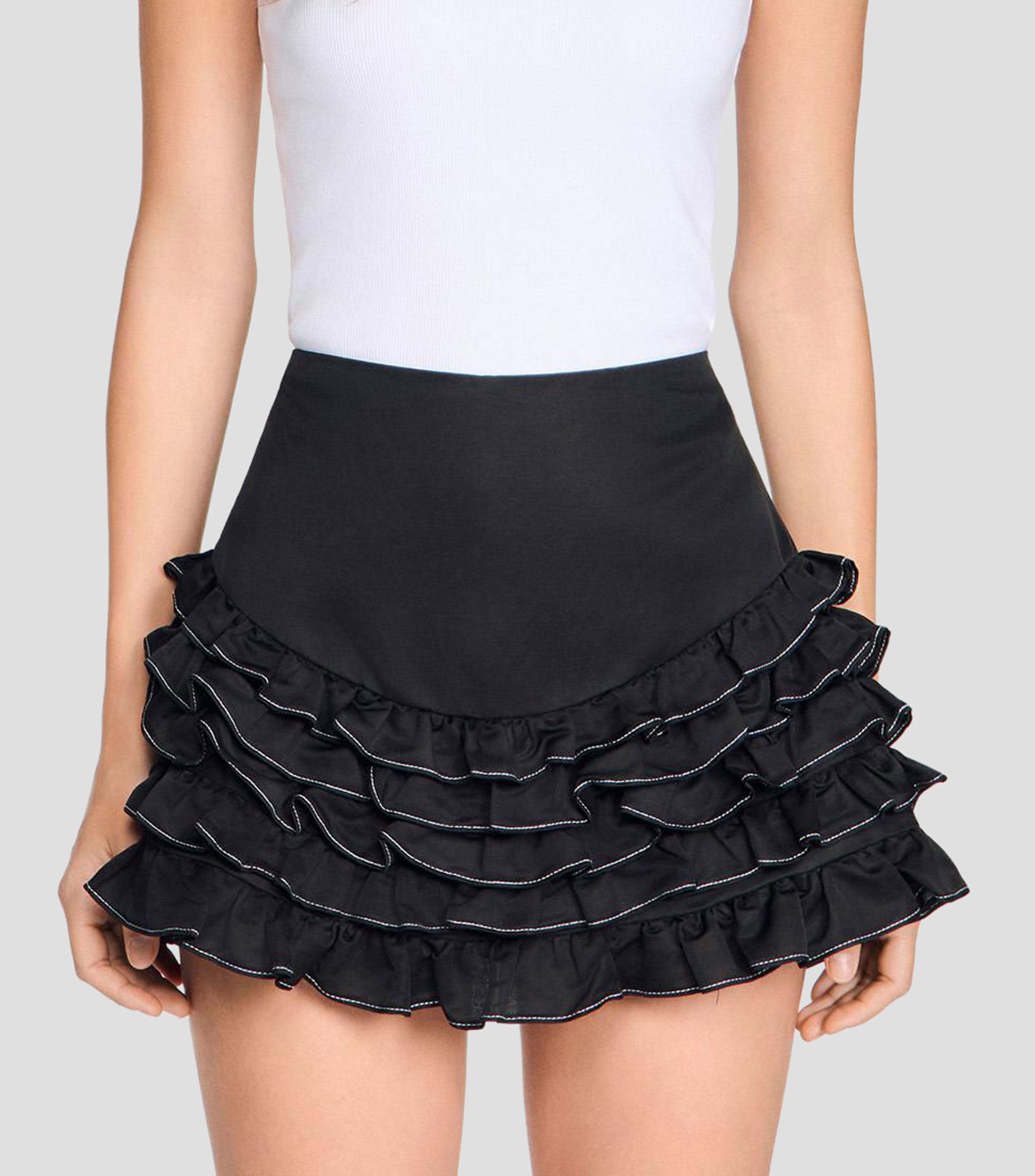 Falda corta de corte recto lisa Mujer