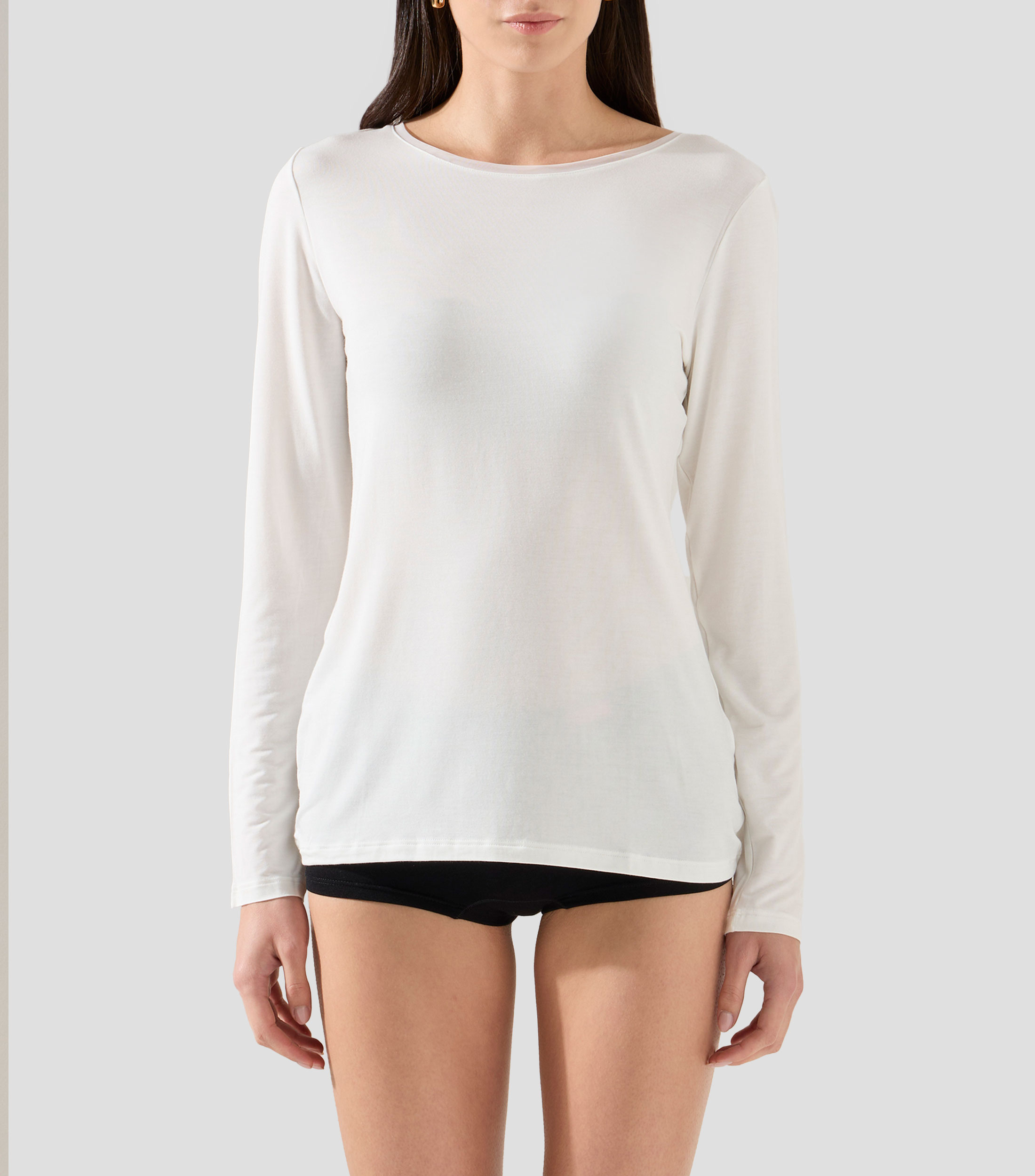Playera de cuello redondo con manga larga lisa Mujer