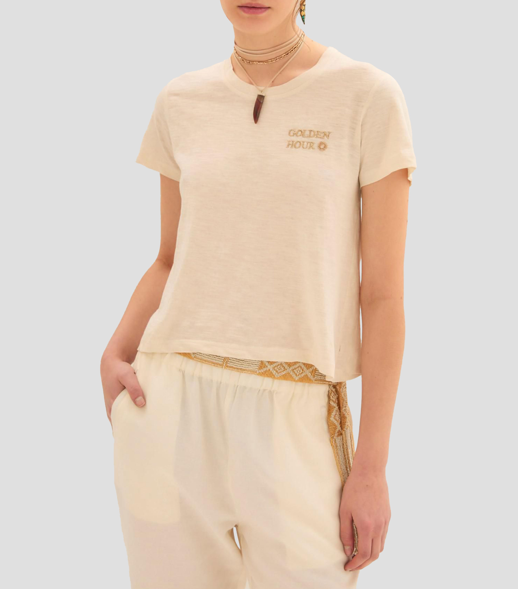 Playera cuello redondo manga corta estampada Mujer