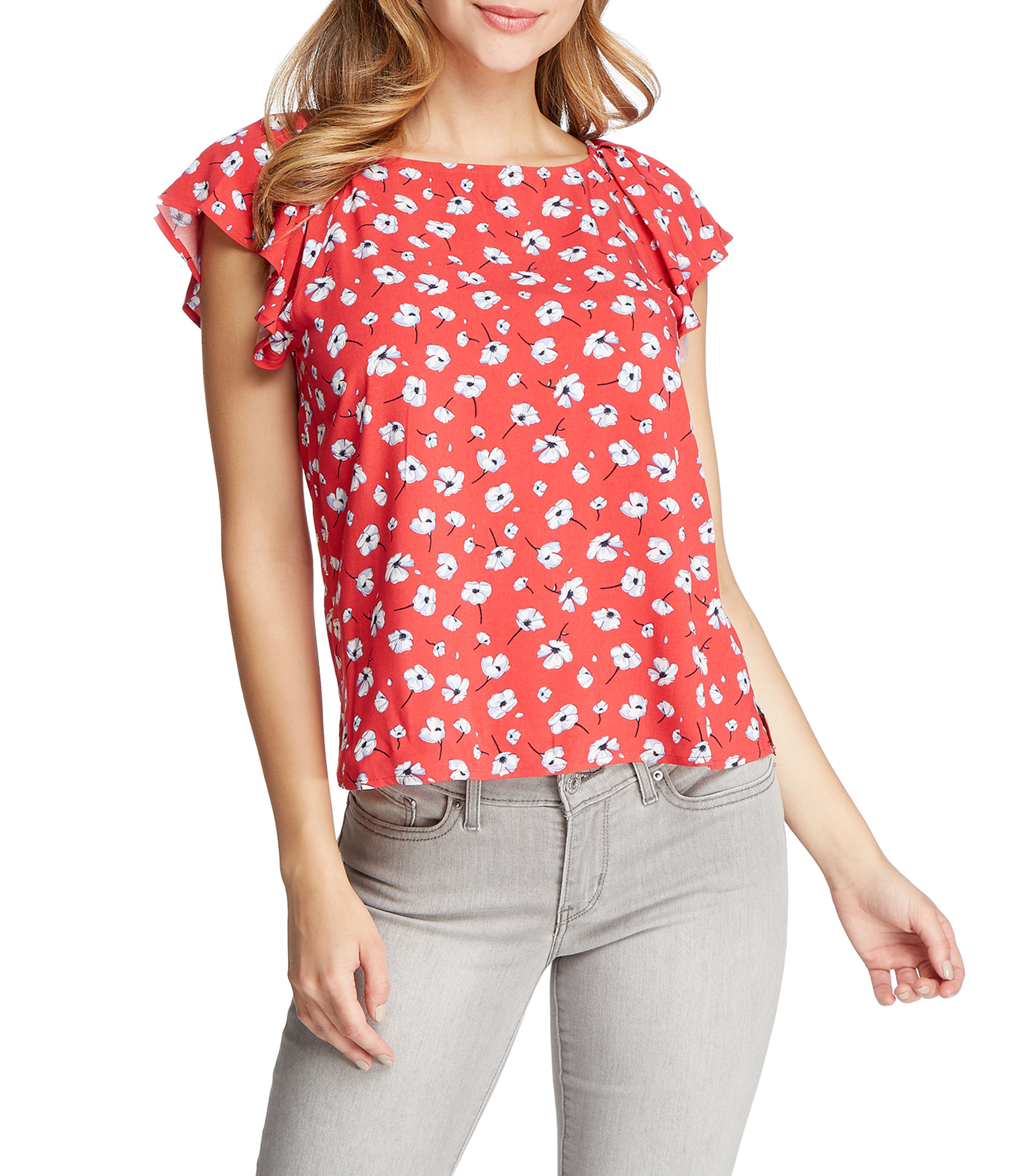 Blusa con flores manga corta Mujer