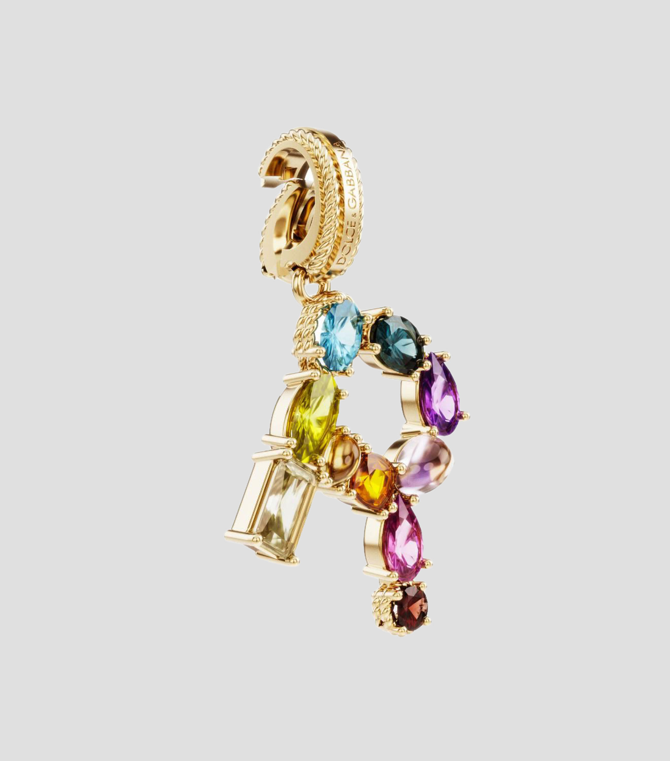 Charm letra "R" en Oro de 18 Kilates Alphabet Rainbow gemas multicolores Mujer
