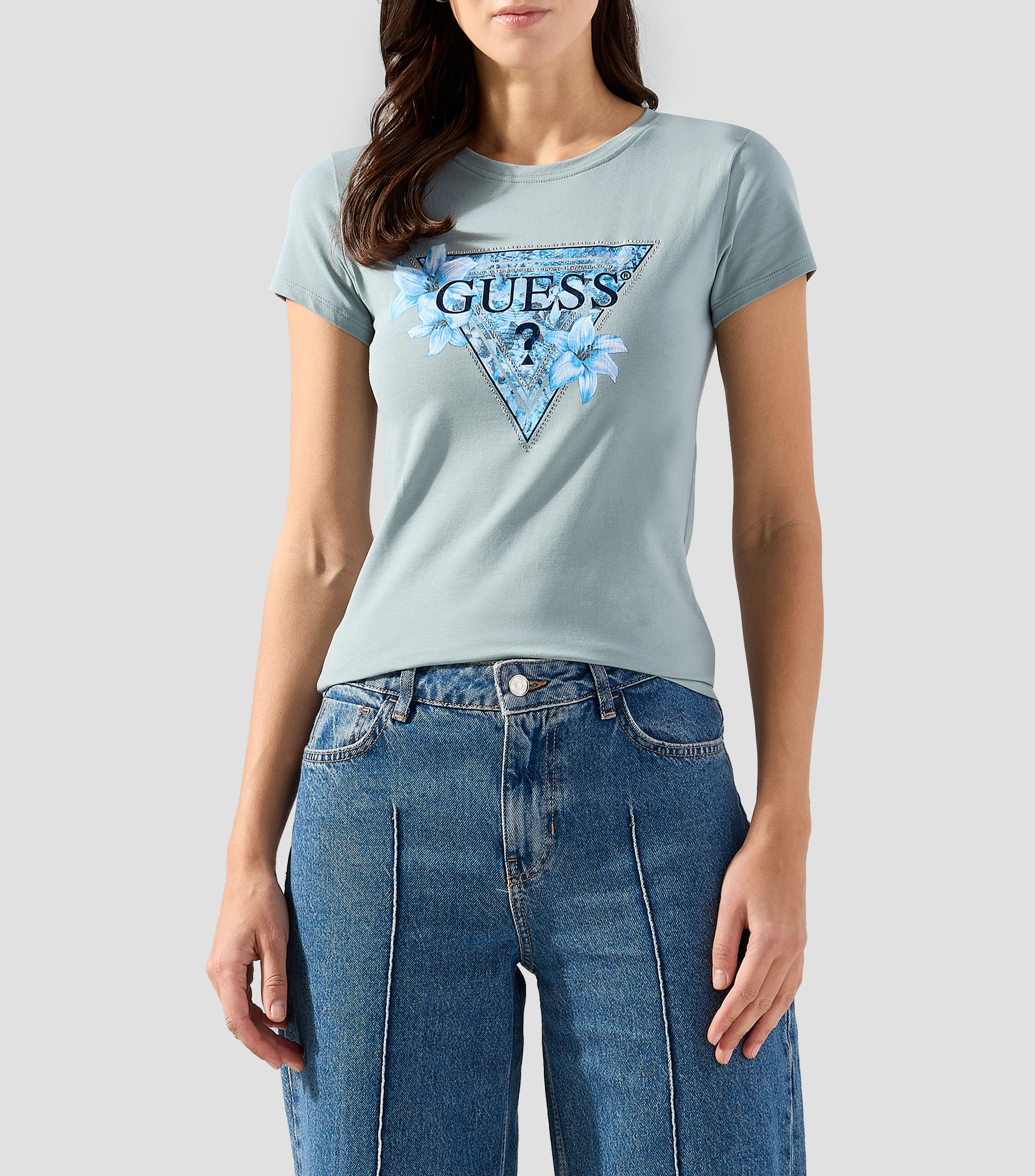 Playera cuello redondo manga corta estampada Mujer