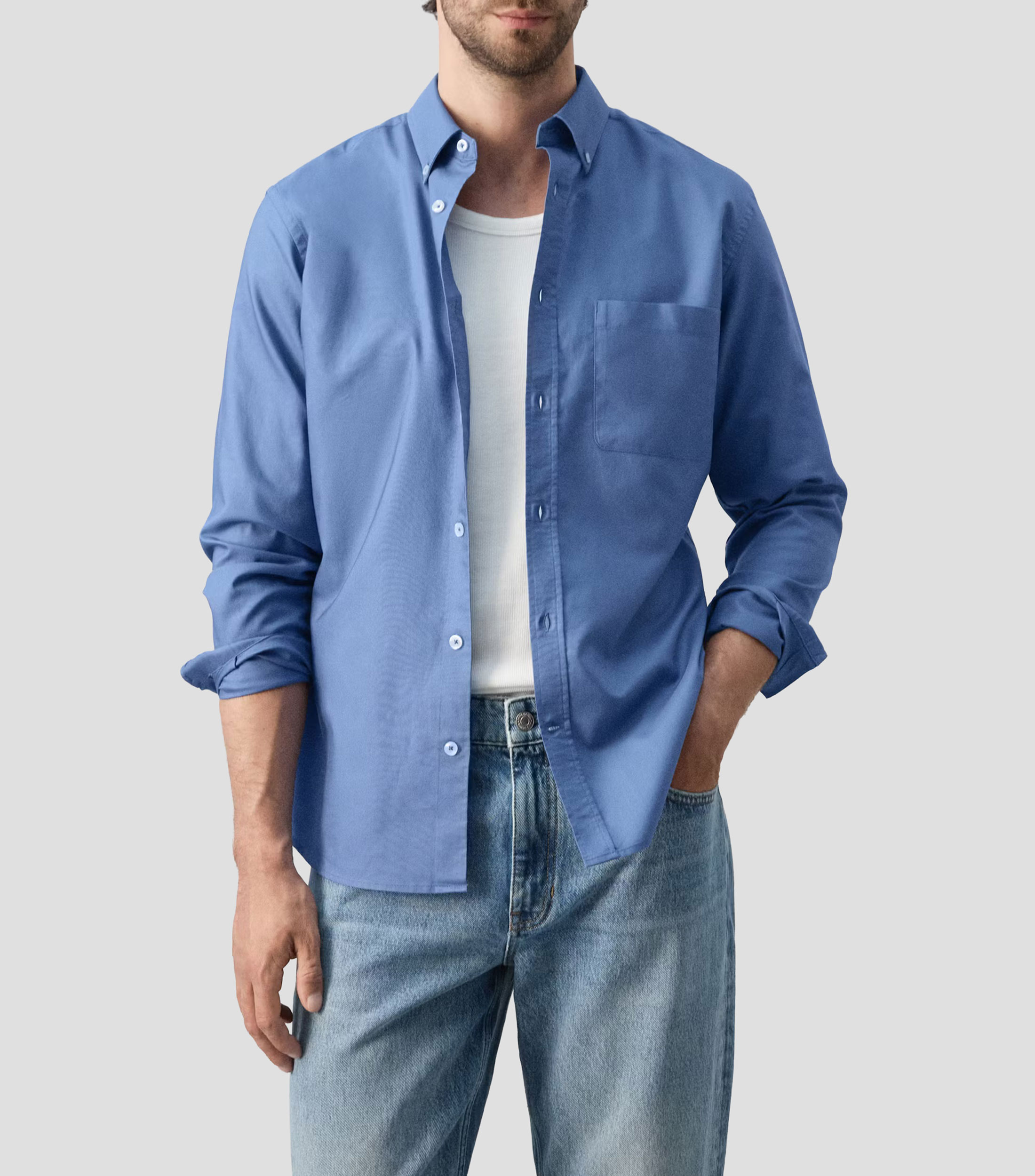 Camisa lisa manga larga Hombre