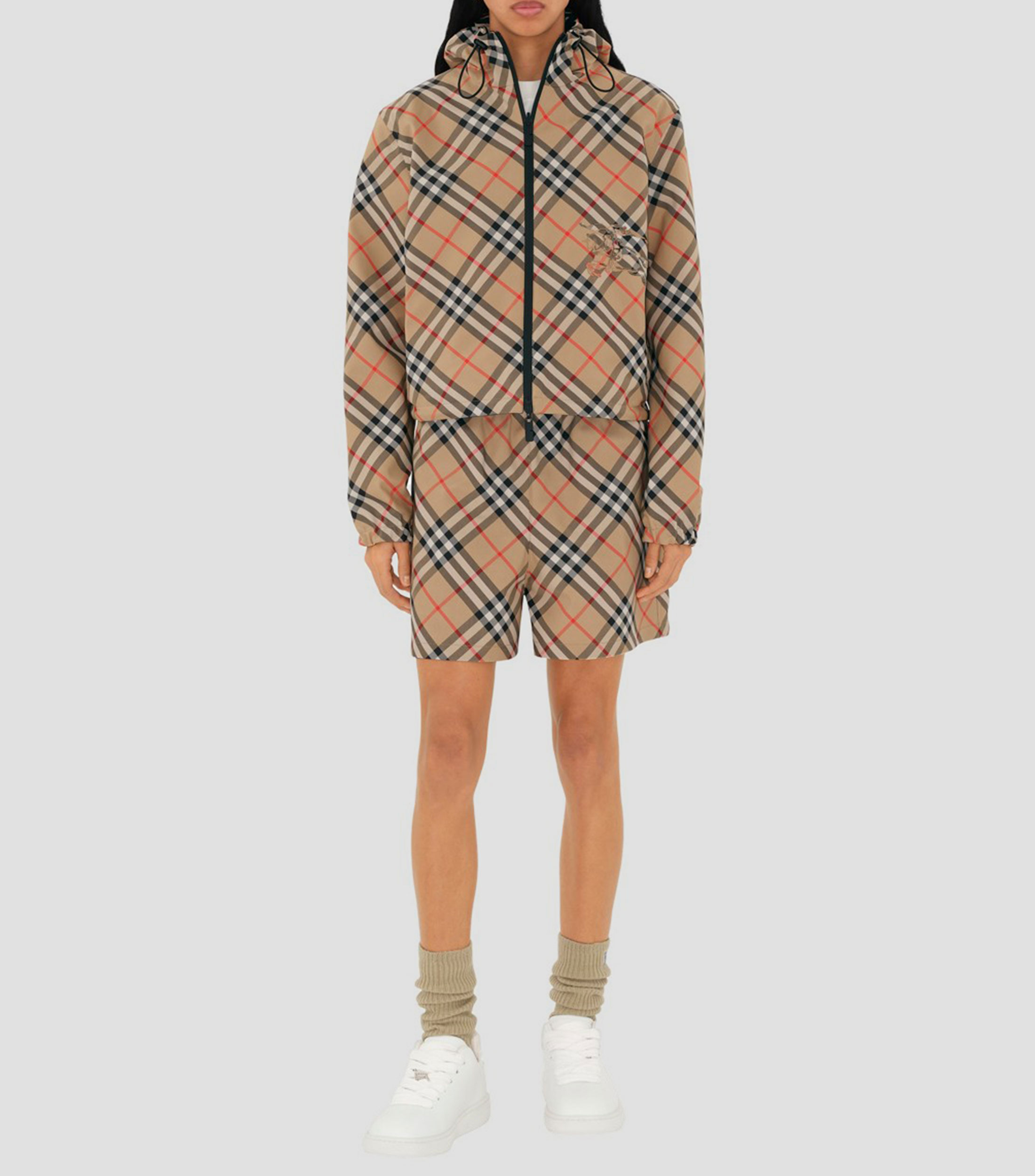 Chamarra reversible con cuadros Mujer