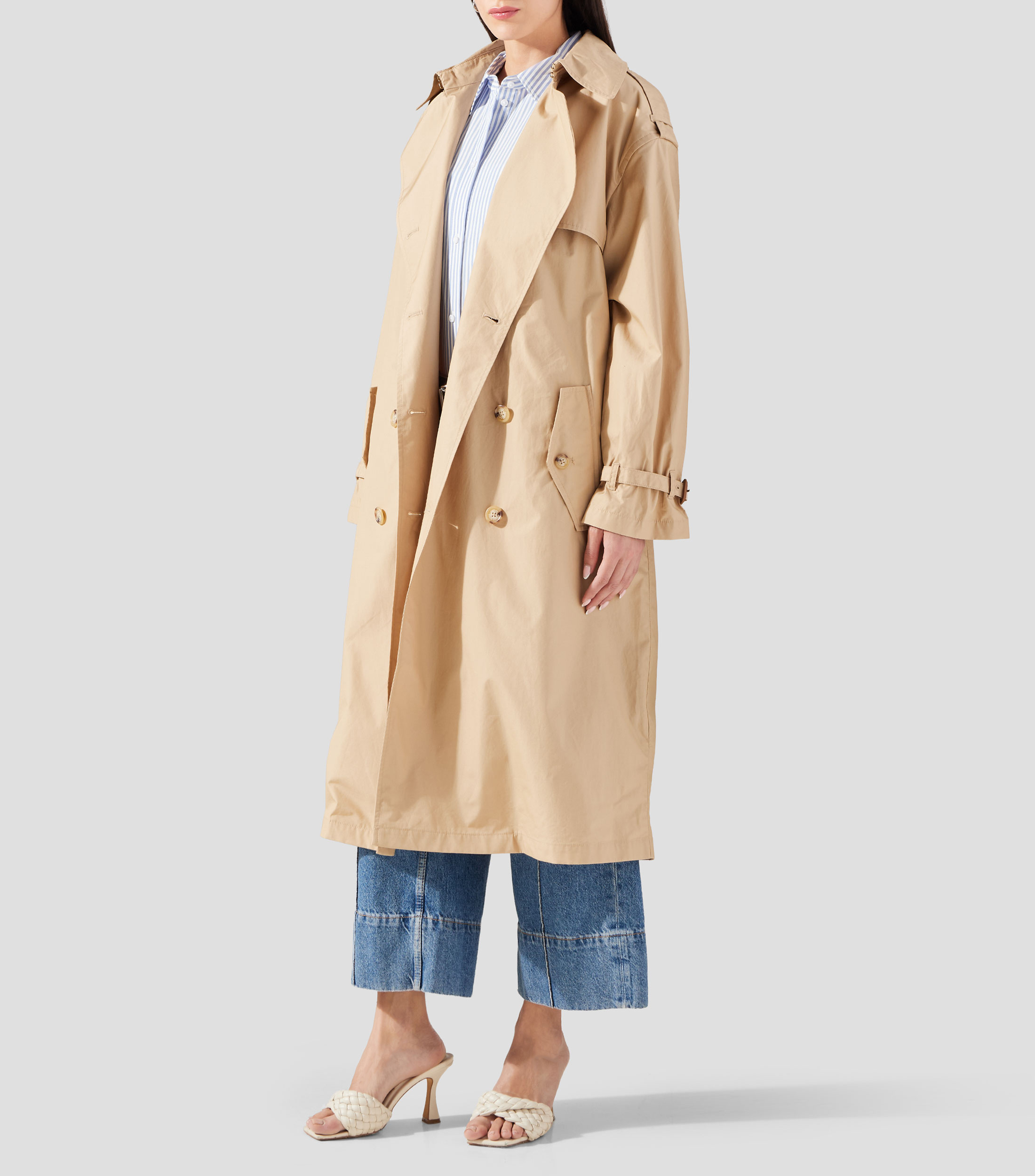 Gabardina midi con botonadura Mujer