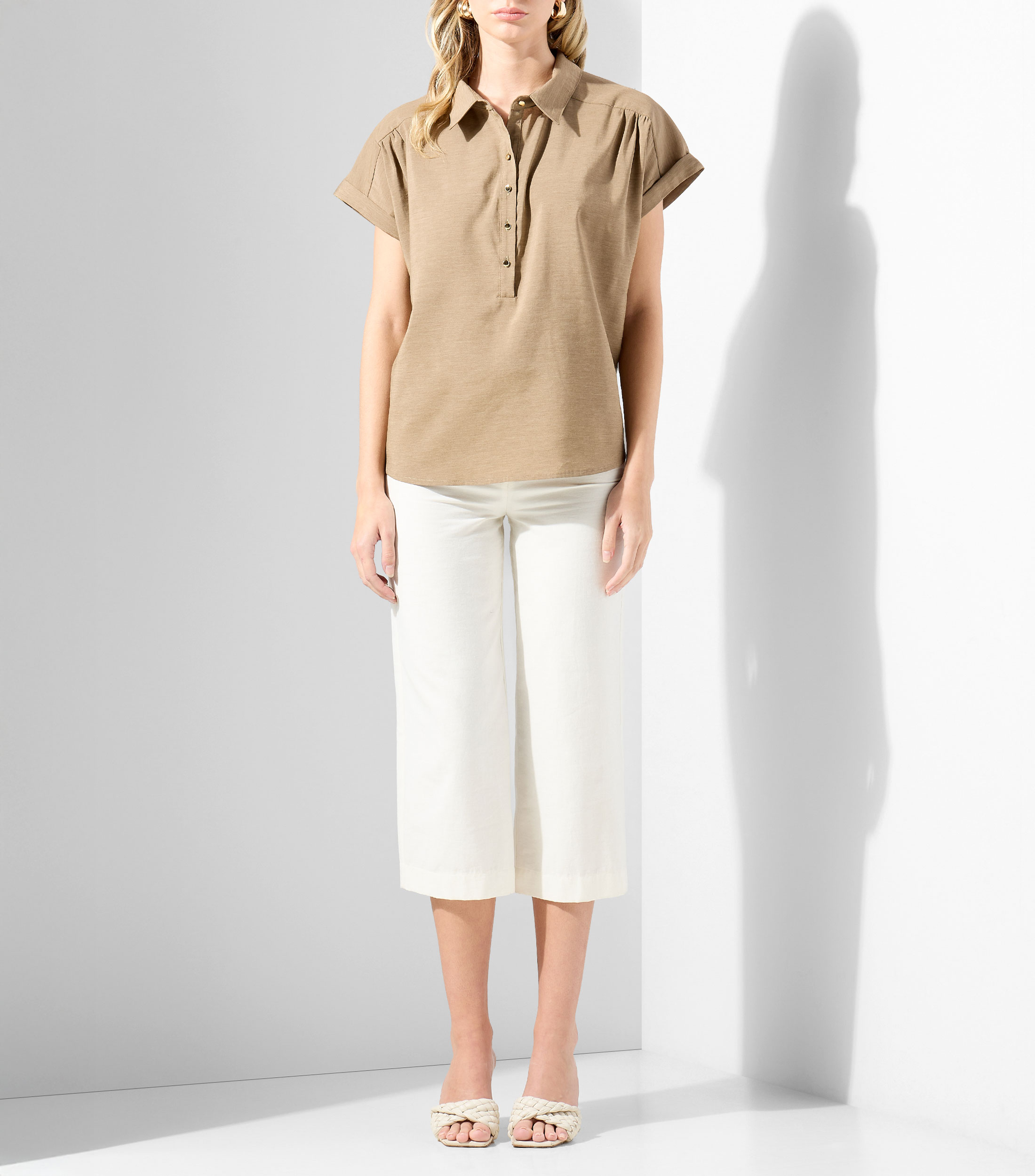 Blusa jaspeada manga corta Mujer