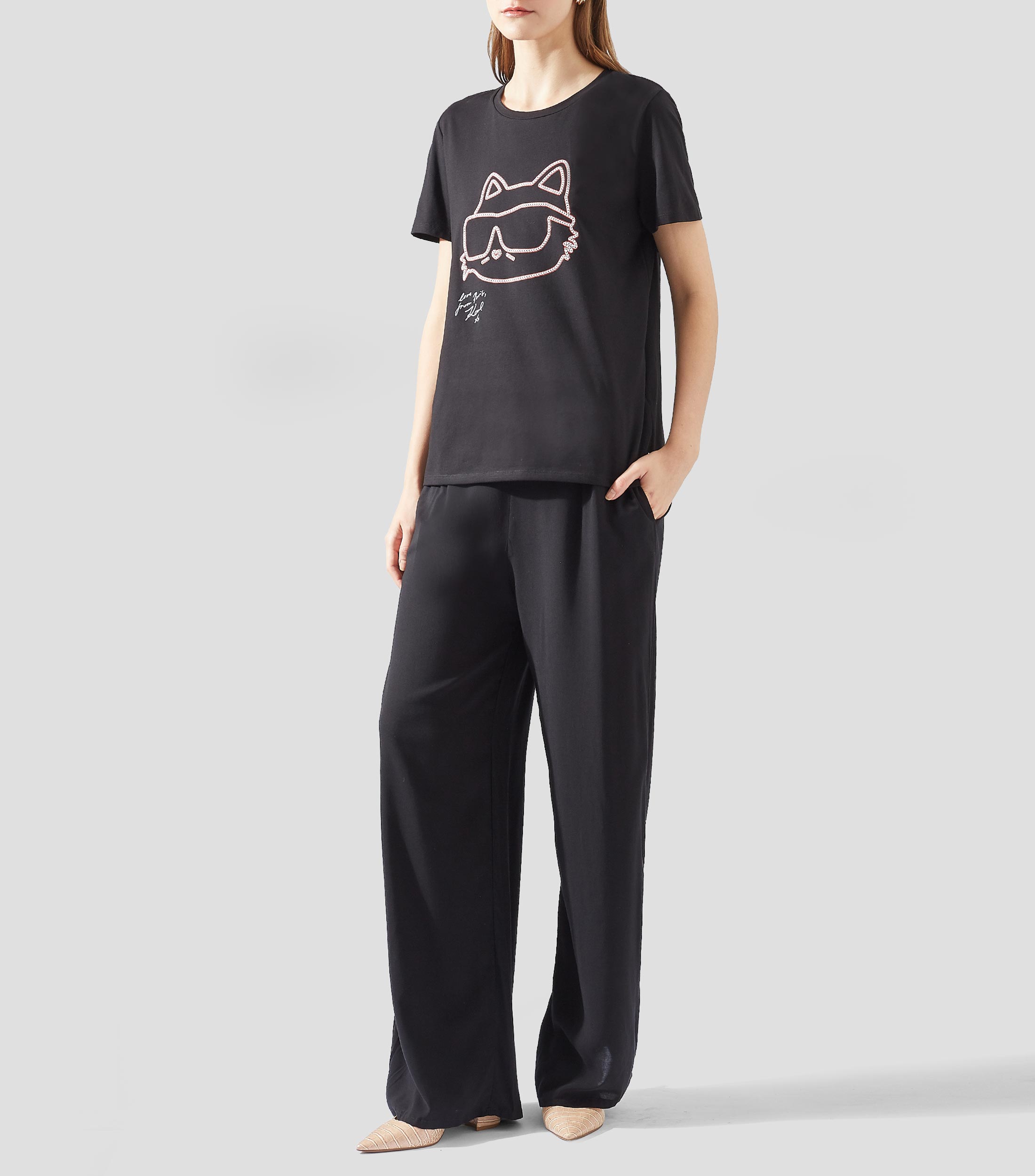 Playera cuello redondo manga corta estampada Mujer