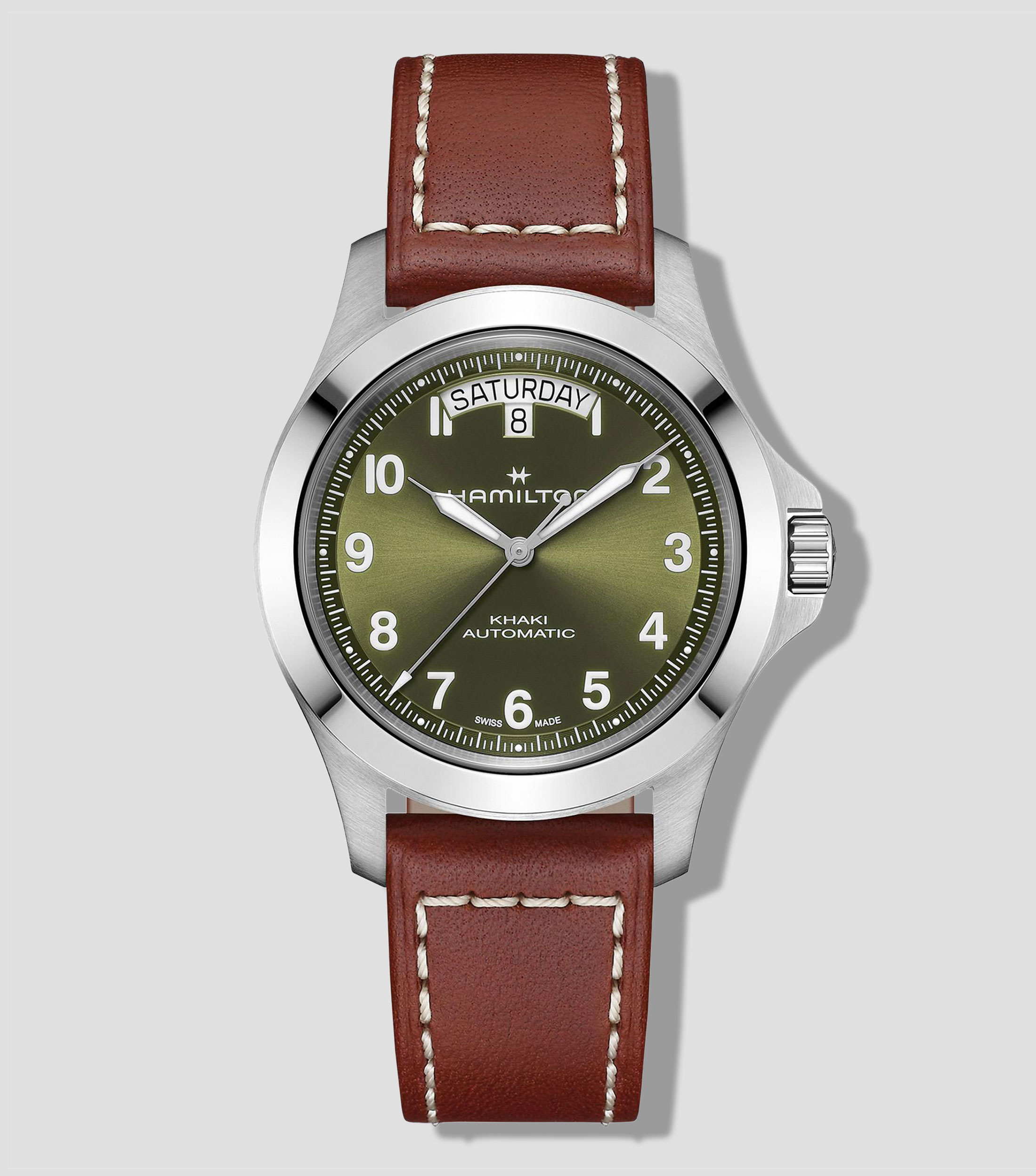 Reloj para Hombre Khaki Field King Day Date Casual Verde, Plateado