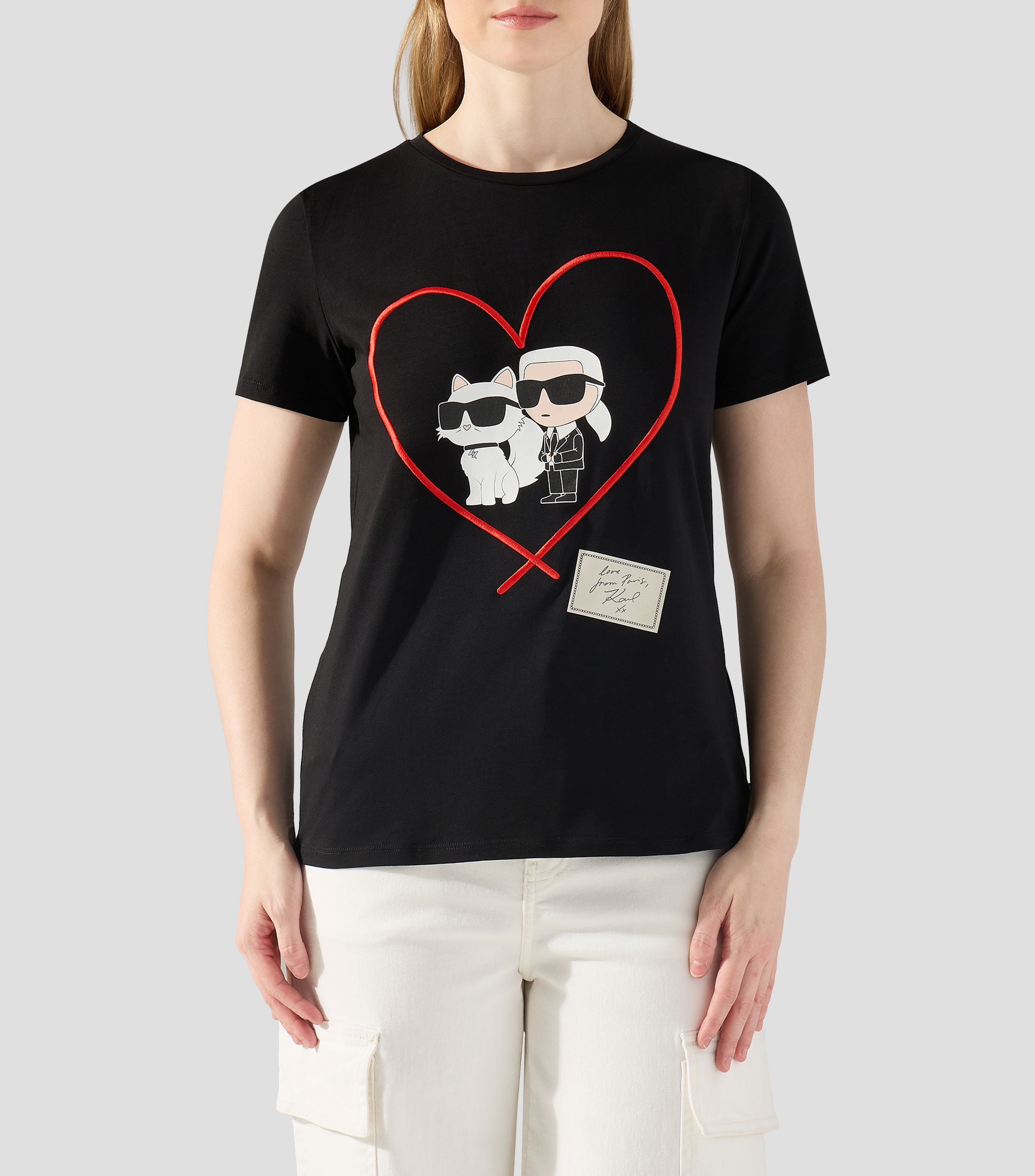 Playera de cuello redondo con manga corta estampada Mujer