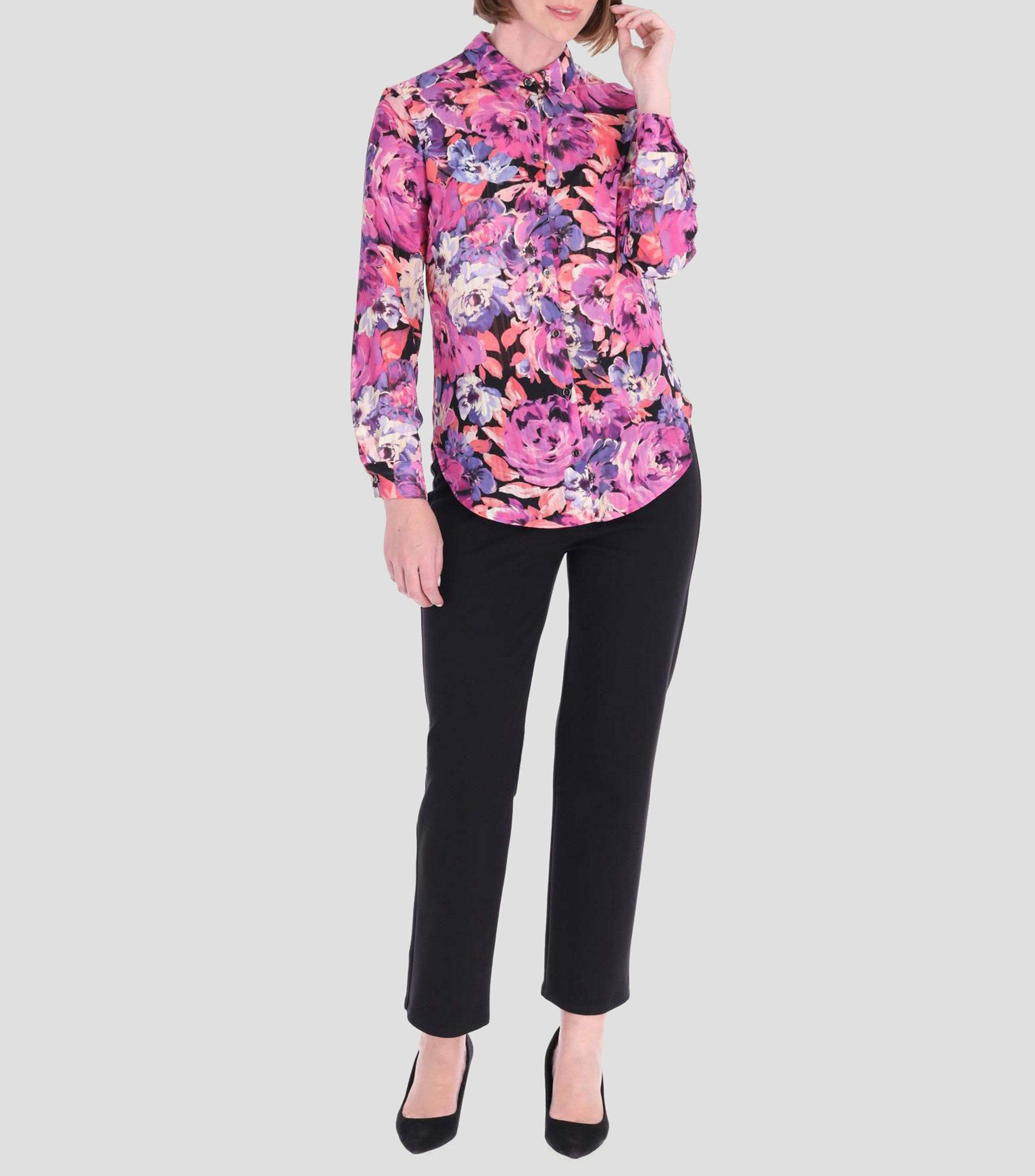 Blusa con estampado manga larga Mujer