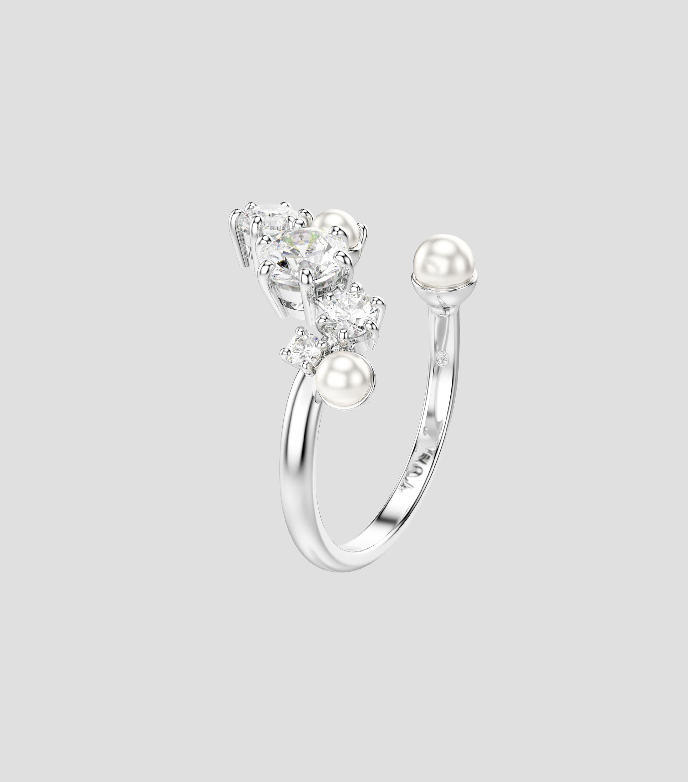 Anillo abierto Constella con zirconias y perlas Mujer