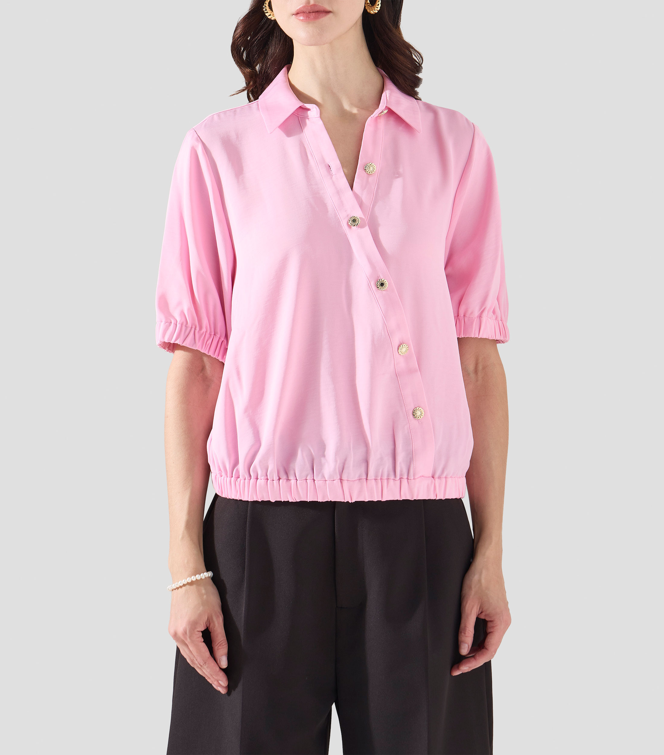 Blusa lisa manga corta Mujer