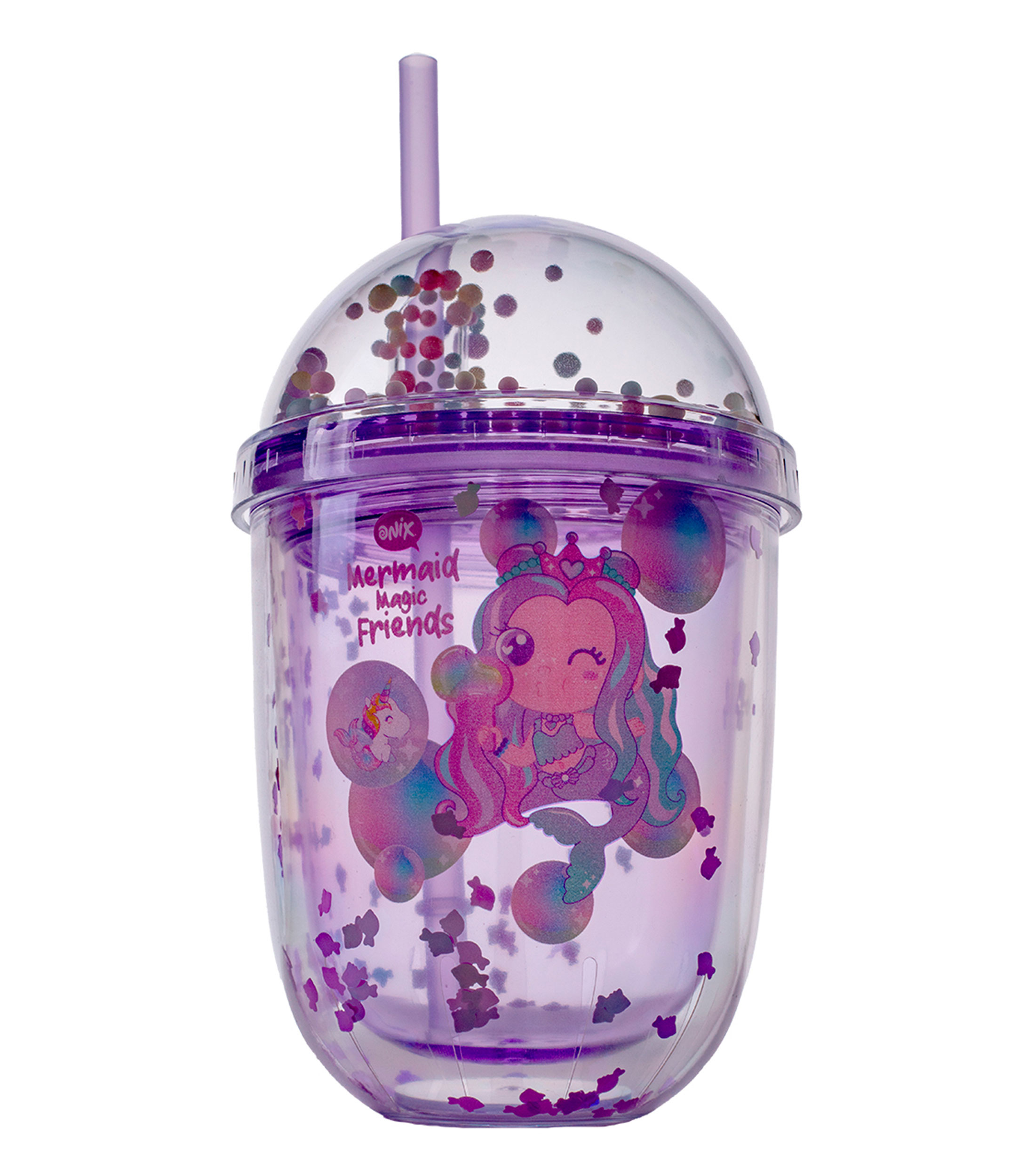 Vaso con tapa y popote Sirena Niña
