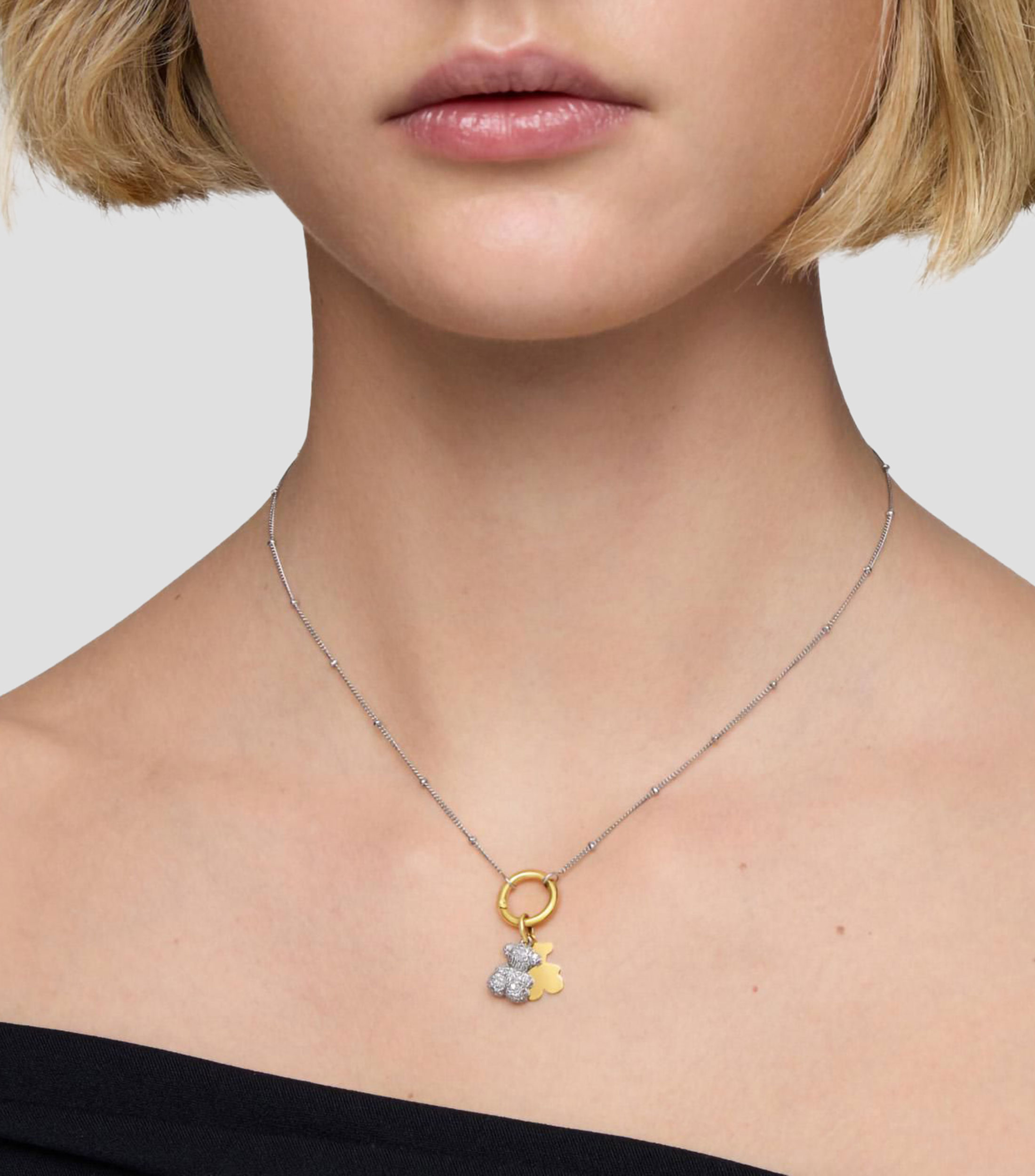 Dije doble de oso Bold Bear en plata con diamantes Mujer